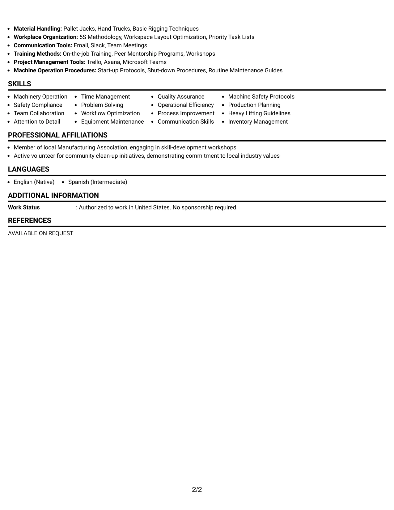 Resume Example Page 2
