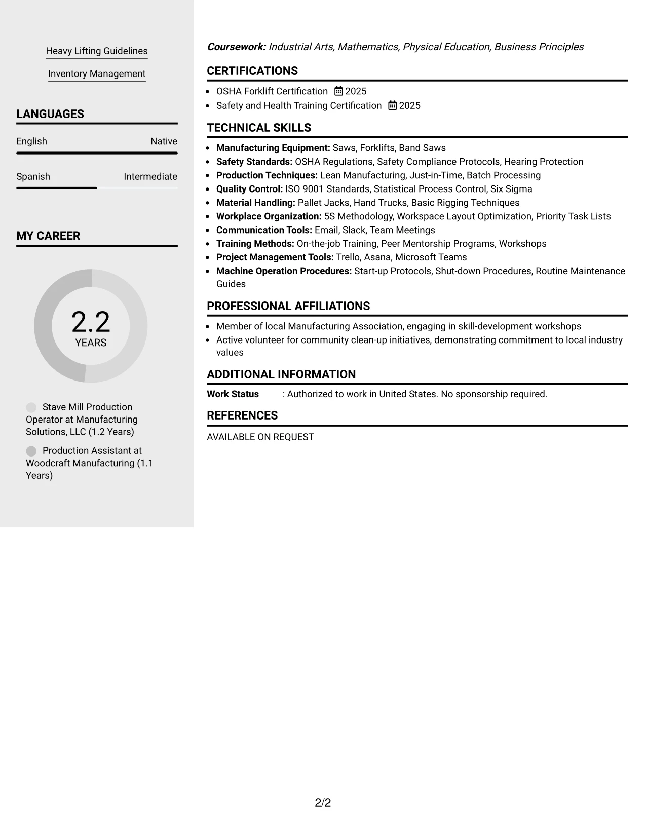 Resume Example Page 2