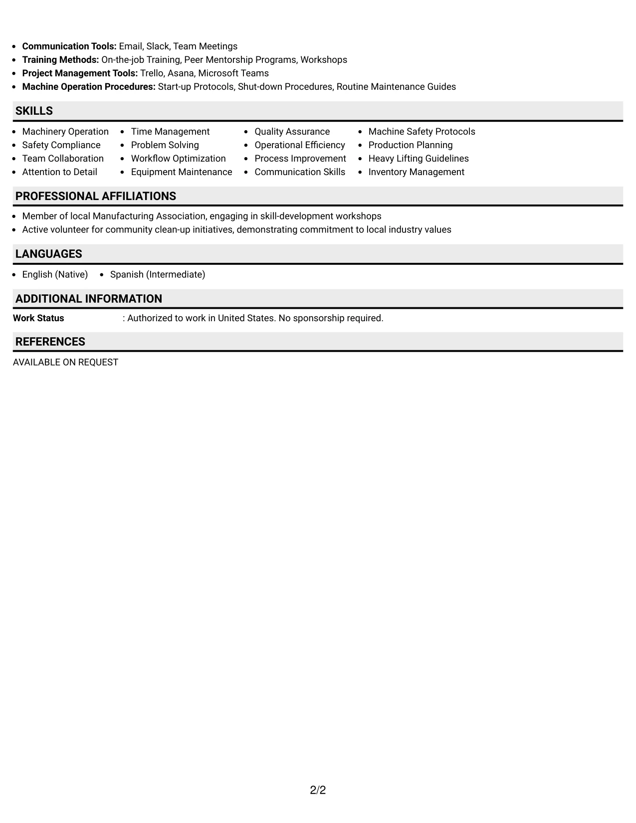 Resume Example Page 2