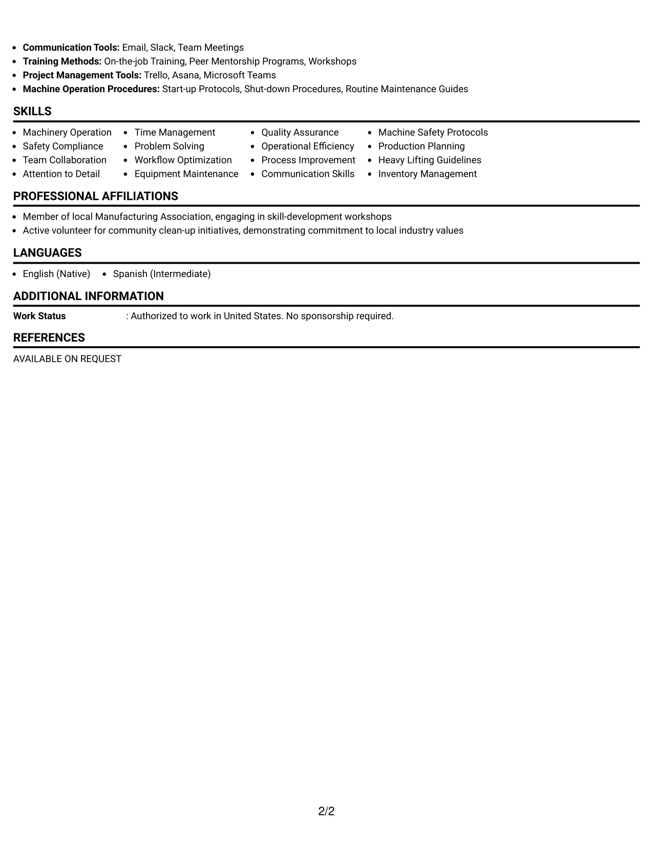 Resume Example Page 2