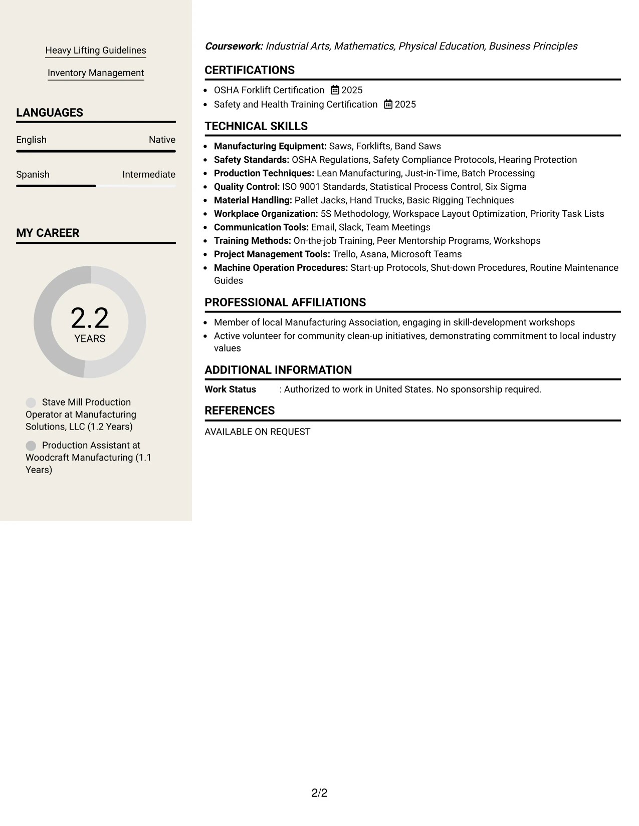 Resume Example Page 2