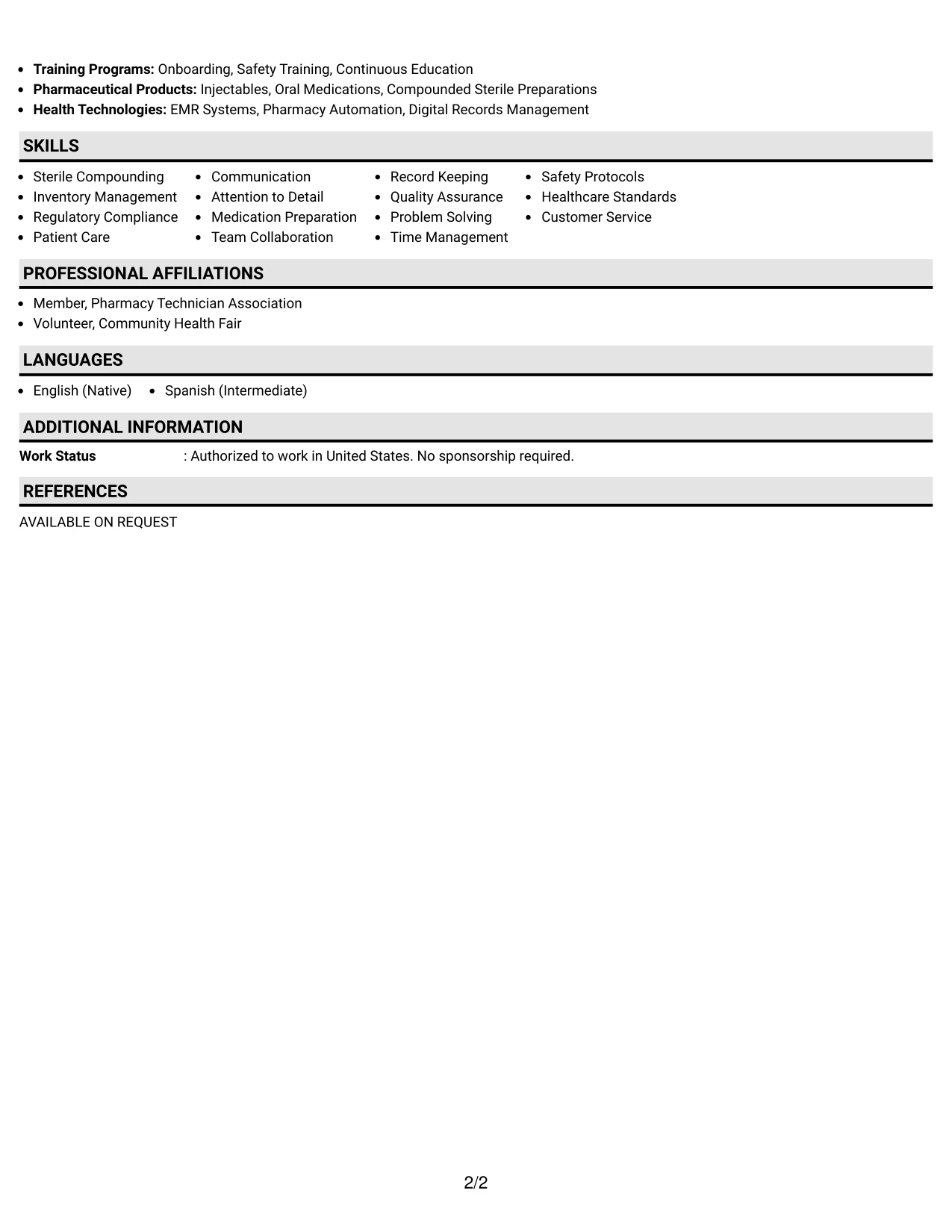 Resume Example Page 2