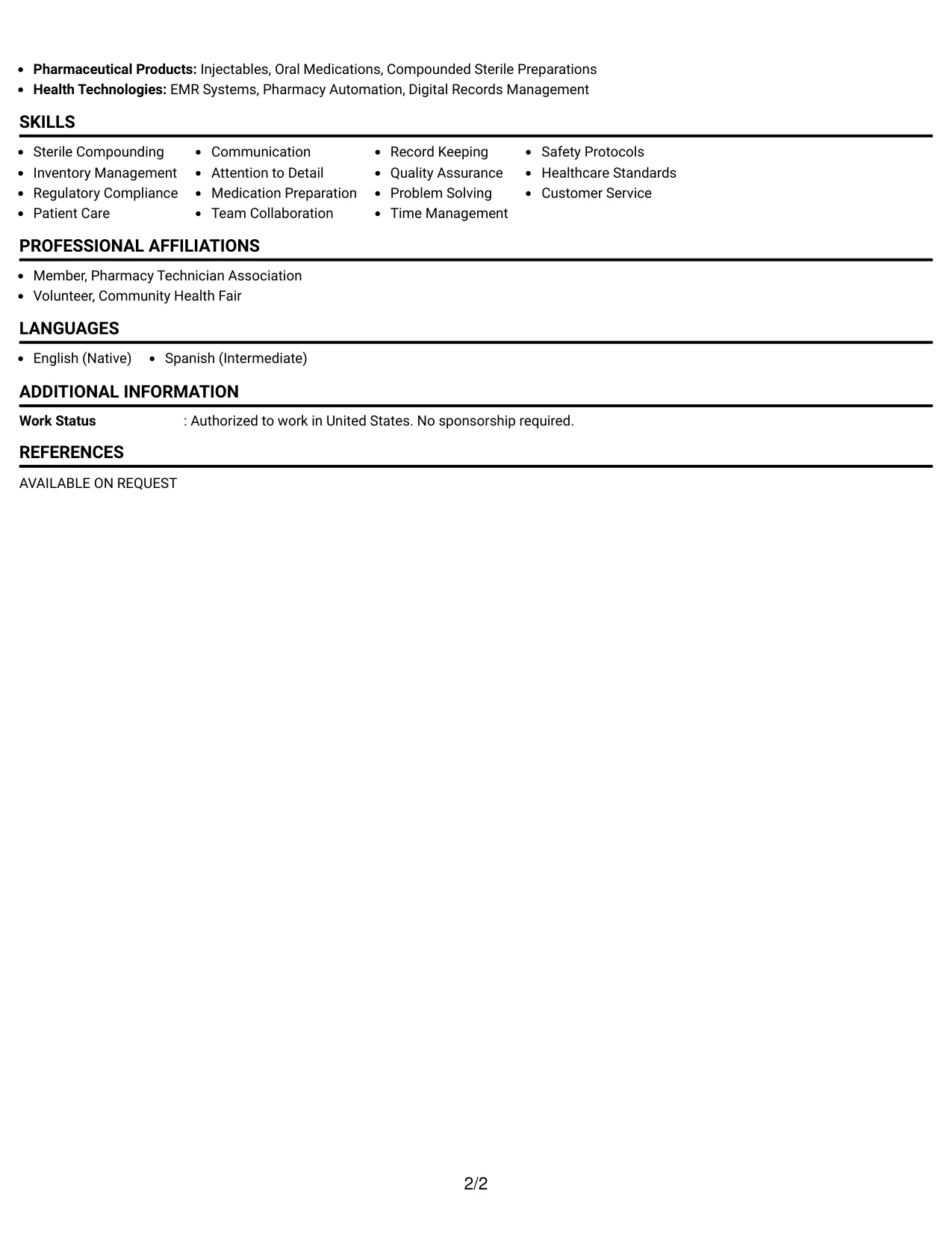 Resume Example Page 2