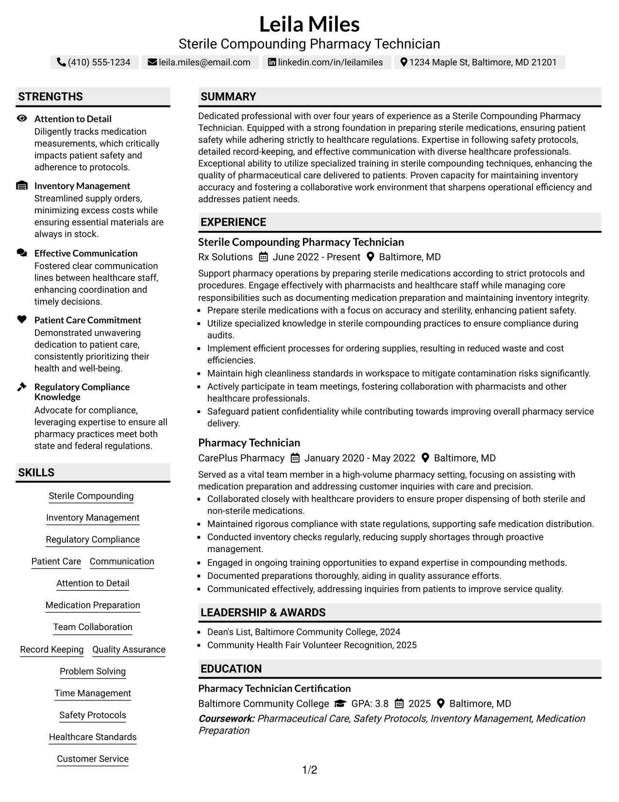 Resume Example Page 1