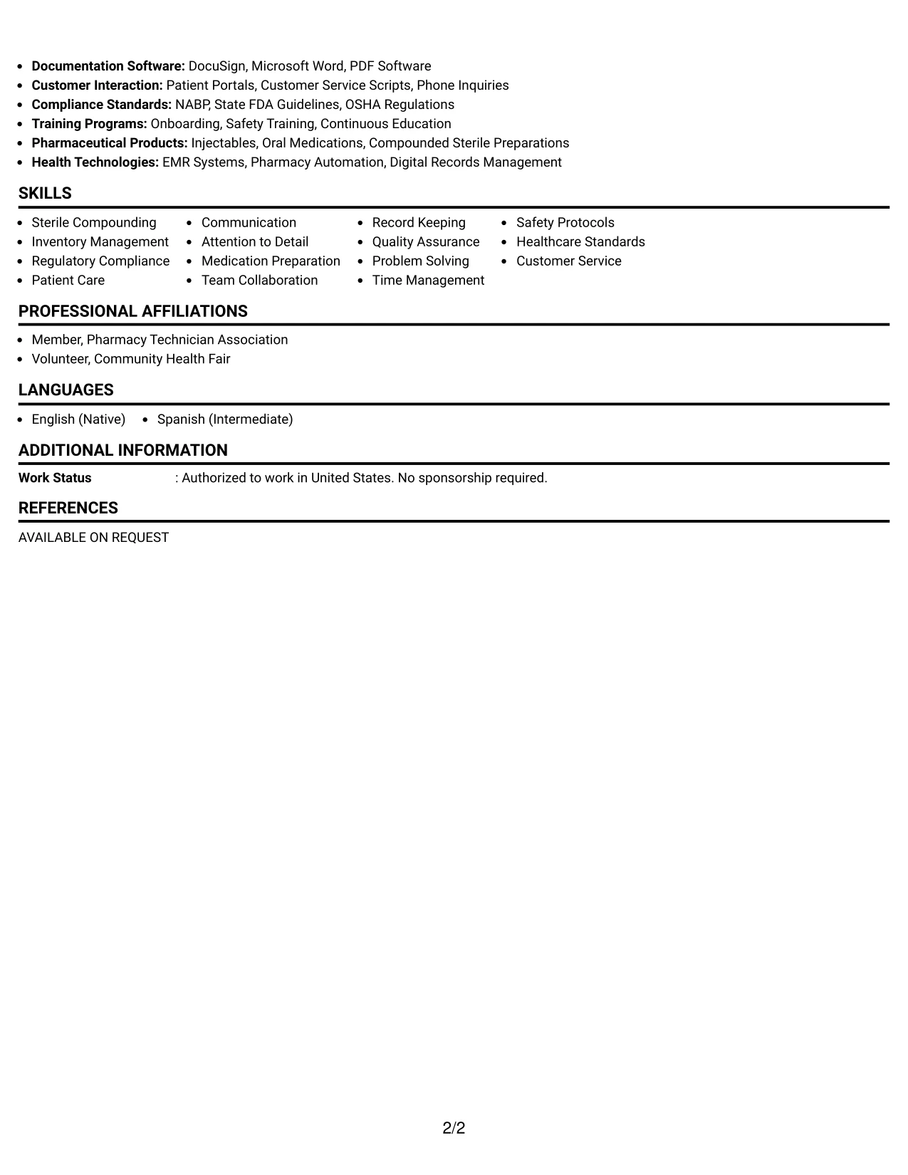 Resume Example Page 2