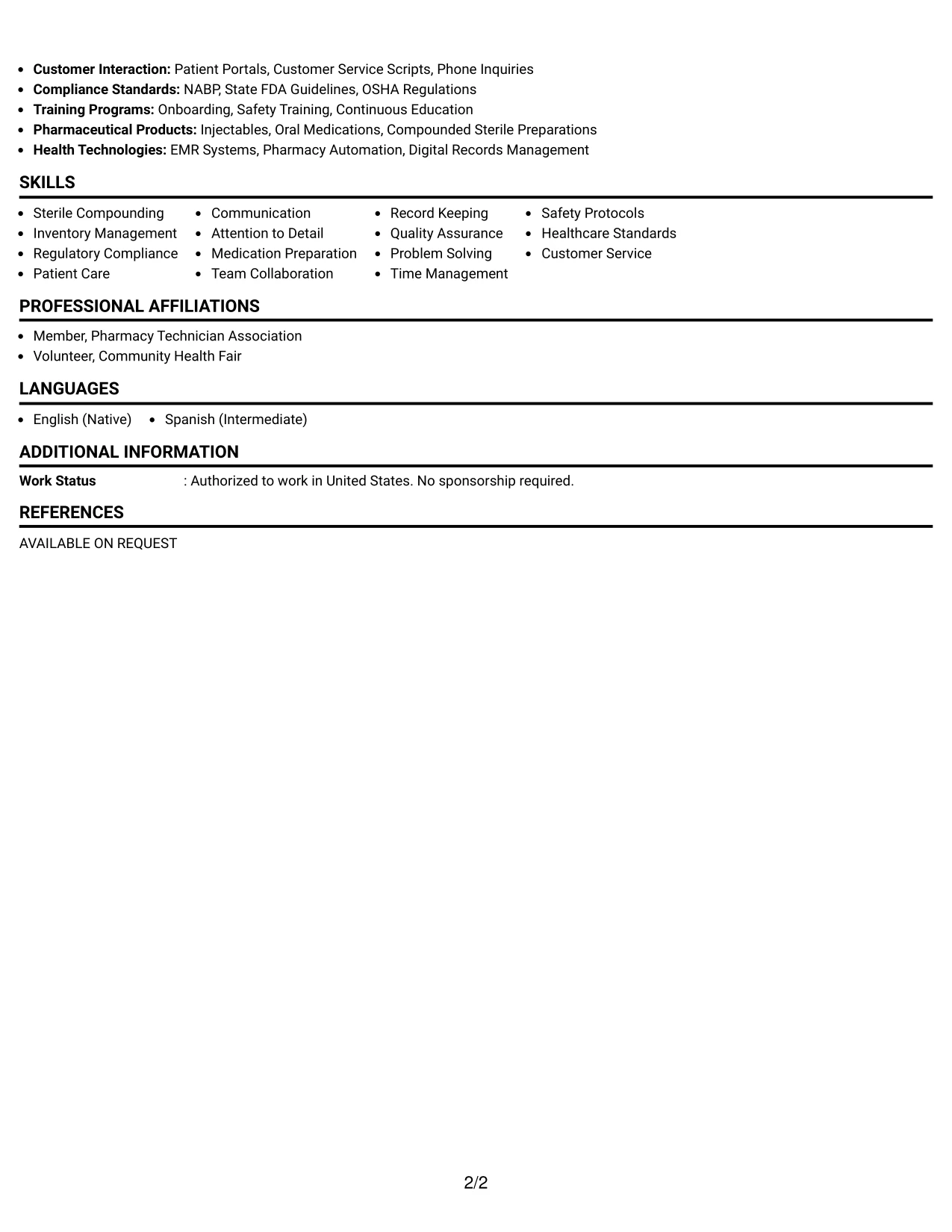 Resume Example Page 2