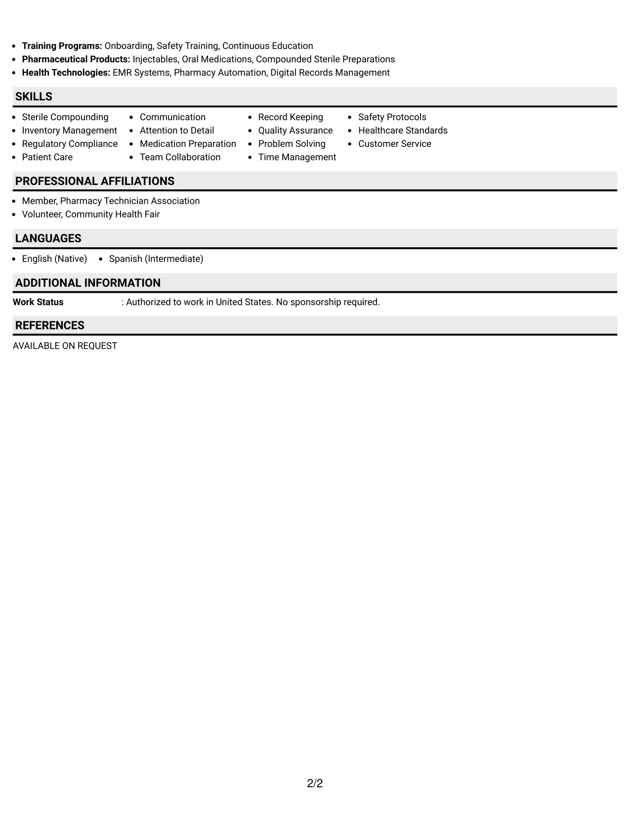 Resume Example Page 2