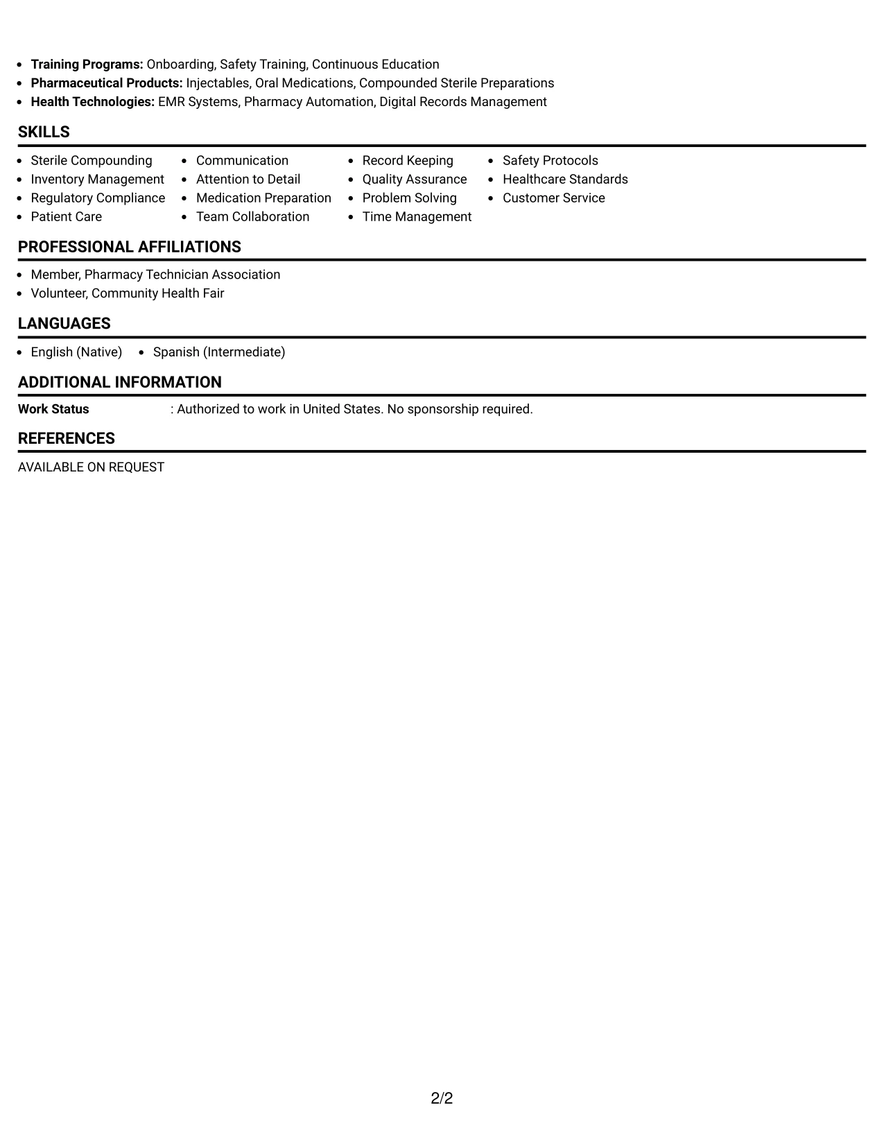 Resume Example Page 2
