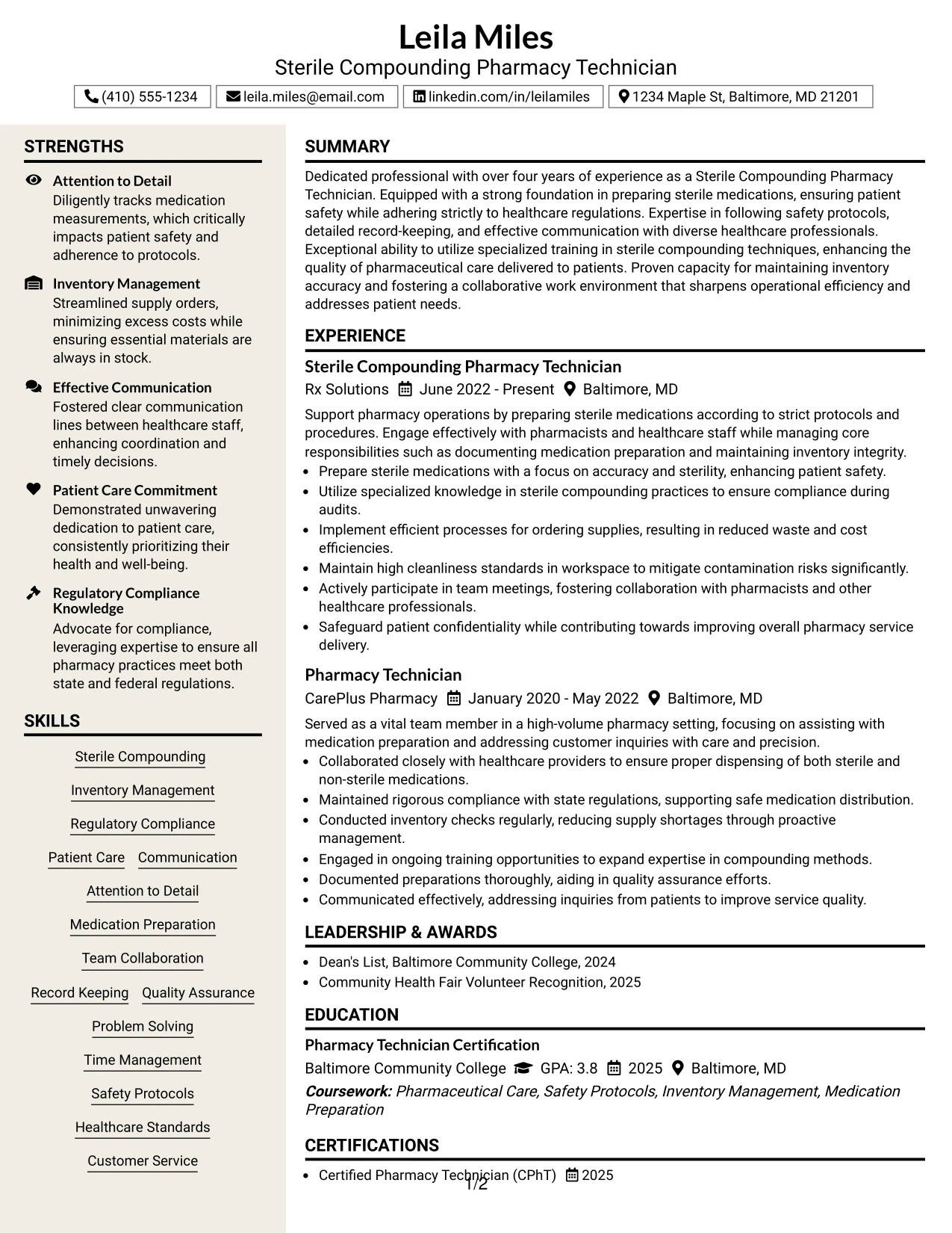 Resume Example Page 1