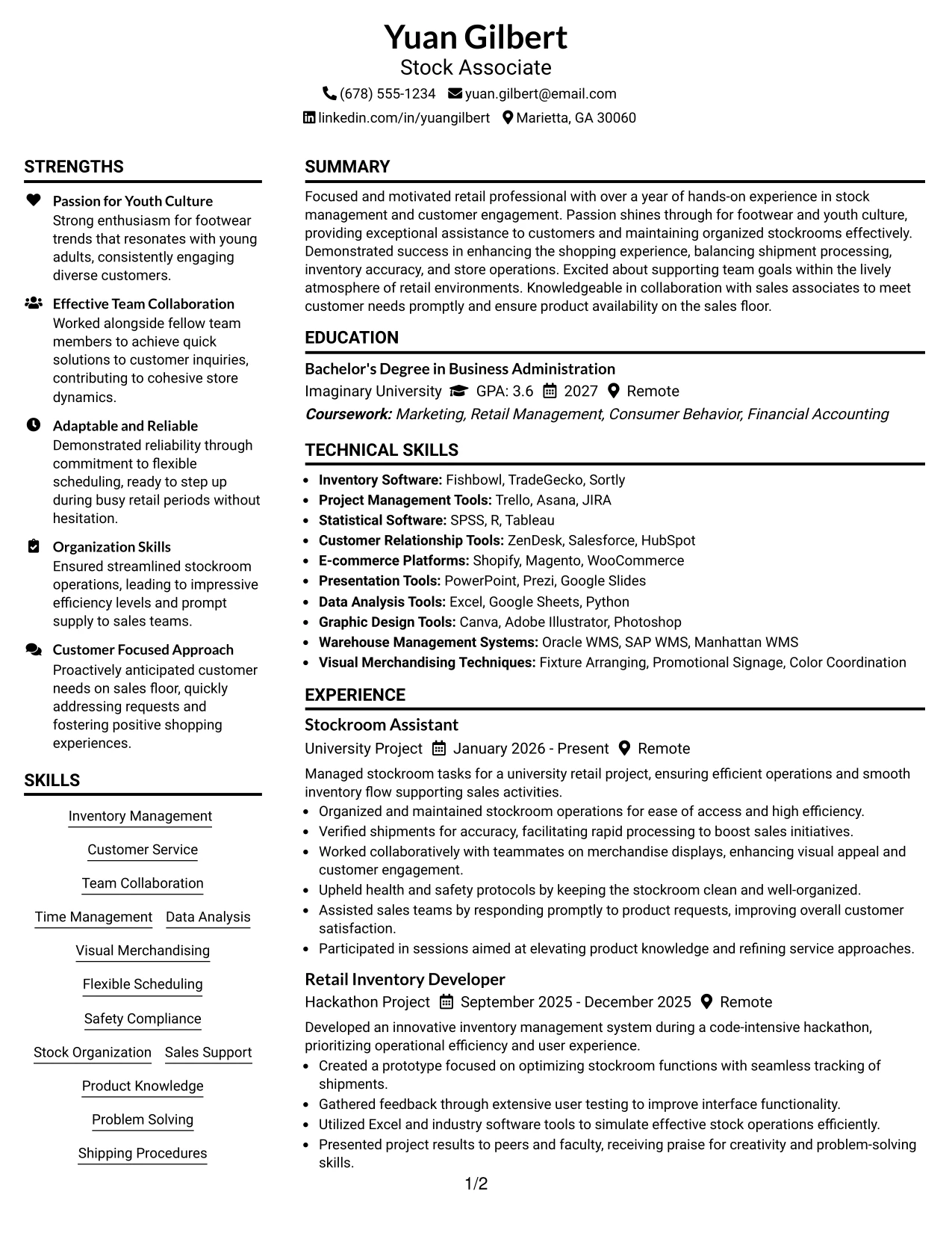 Resume Example Page 1