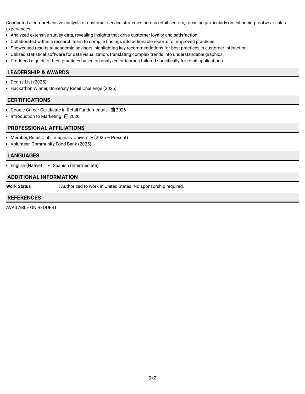 Resume Example Page 2