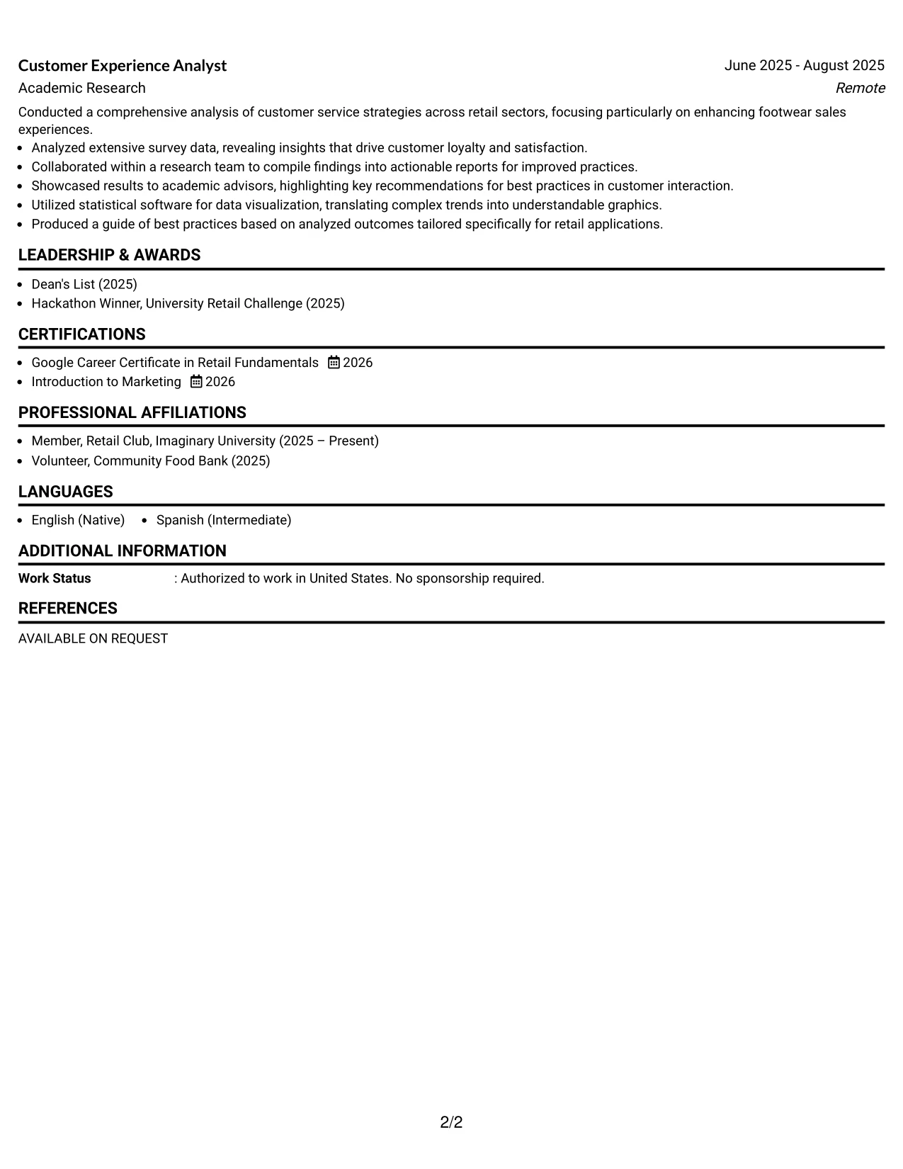 Resume Example Page 2
