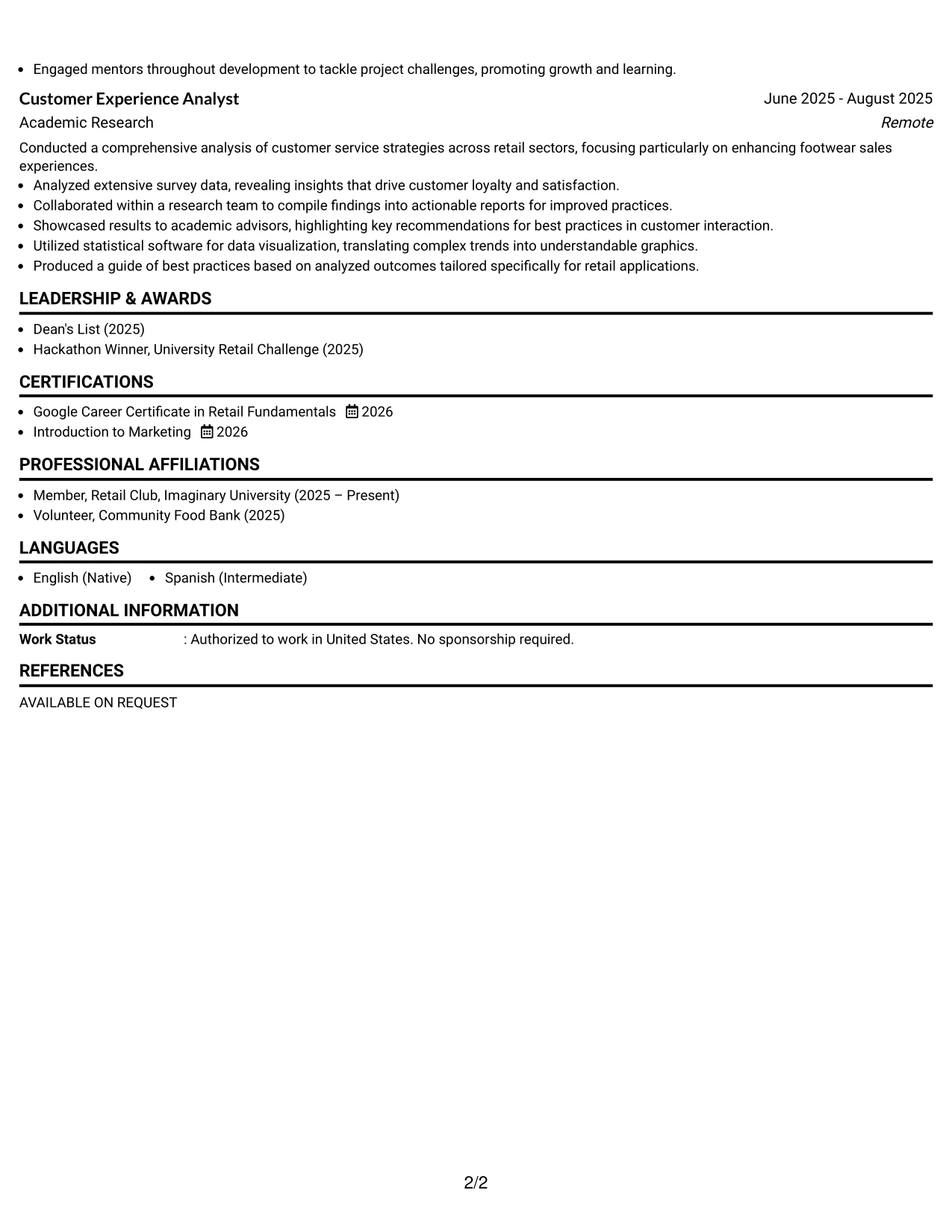 Resume Example Page 2