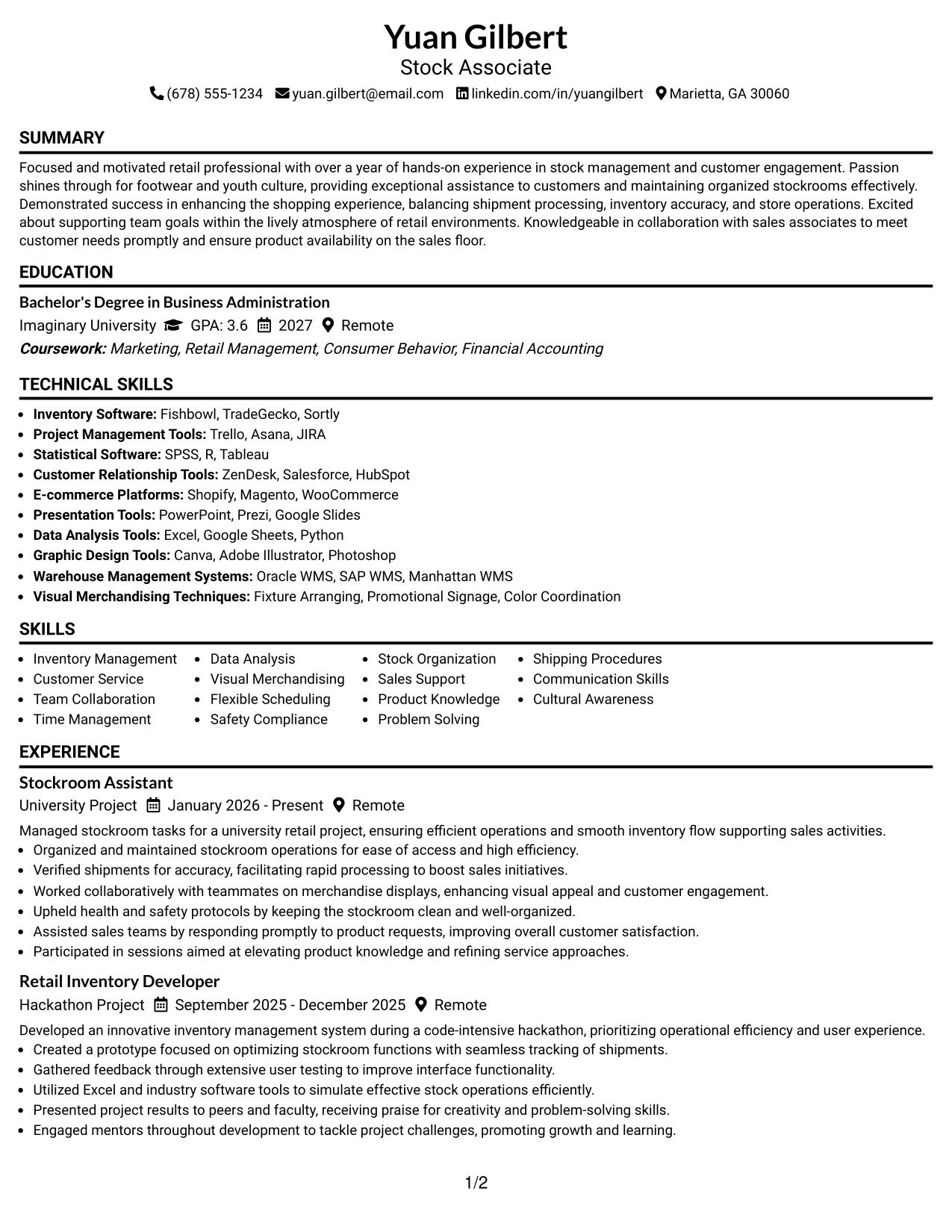 Resume Example Page 1