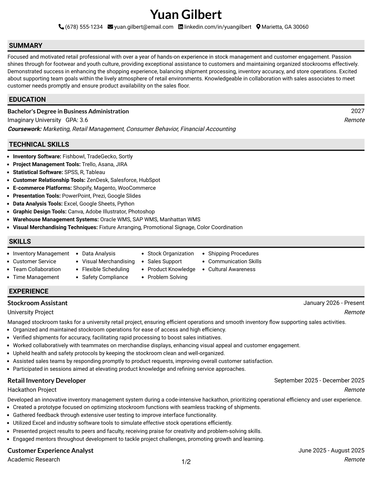 Resume Example Page 1