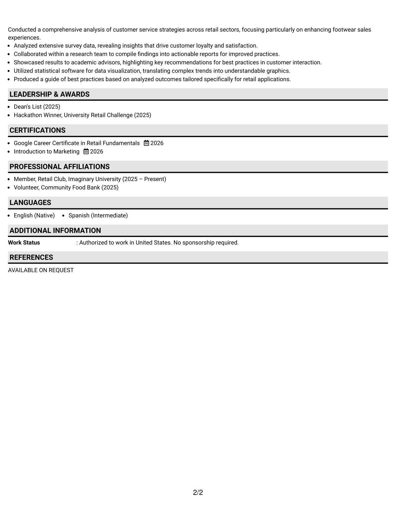 Resume Example Page 2