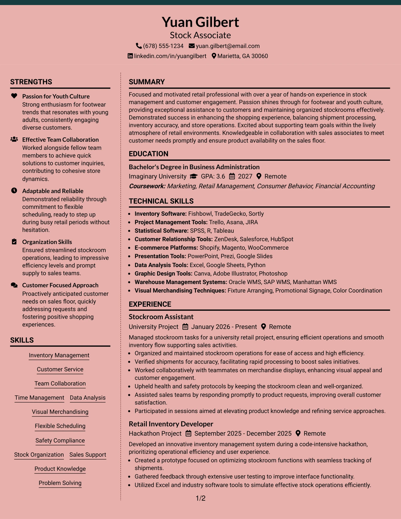 Resume Example Page 1