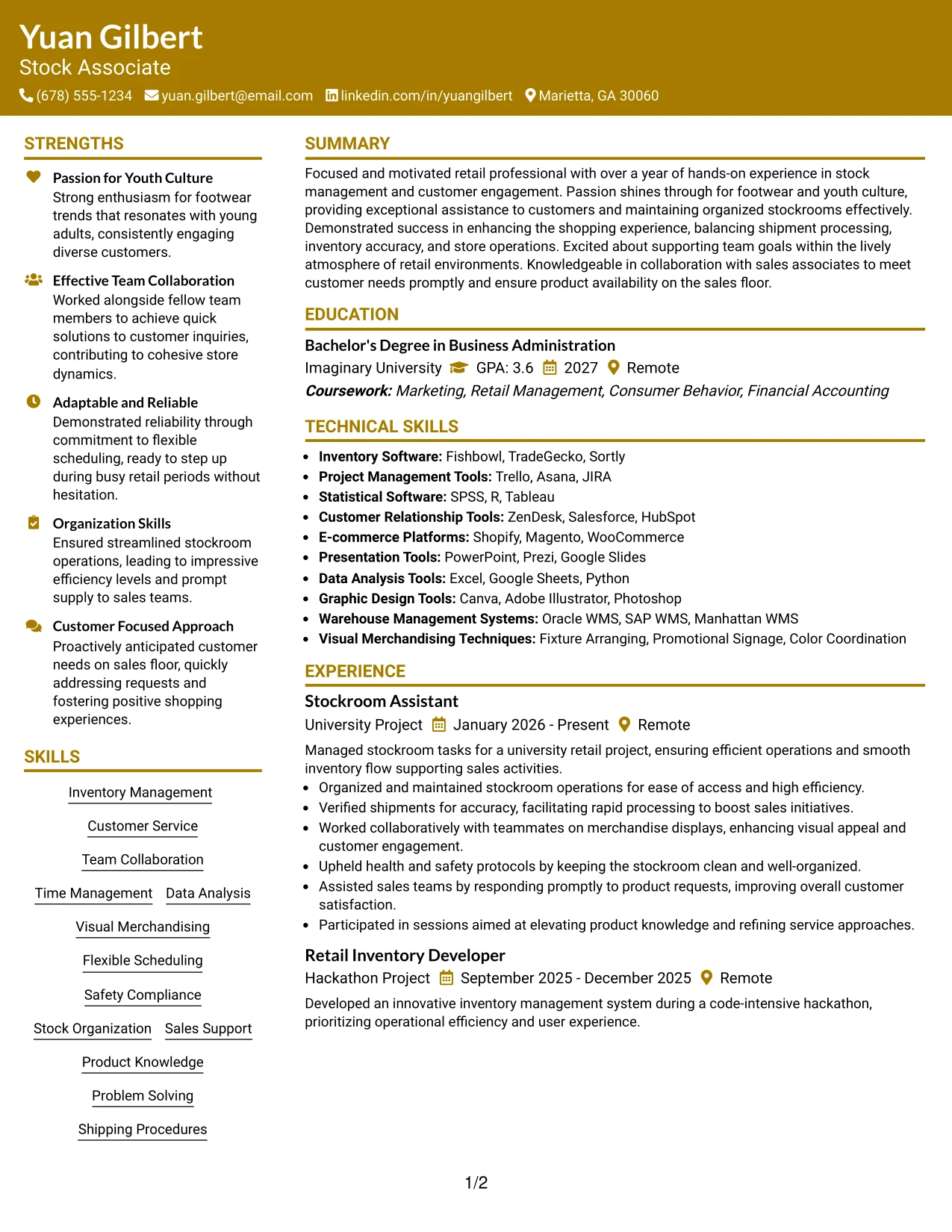 Resume Example Page 1
