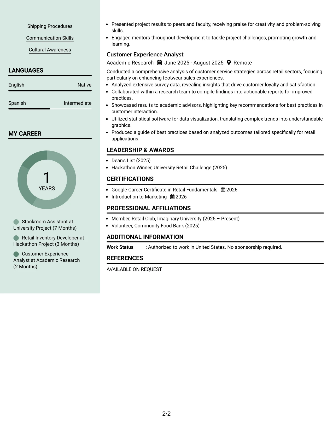 Resume Example Page 2