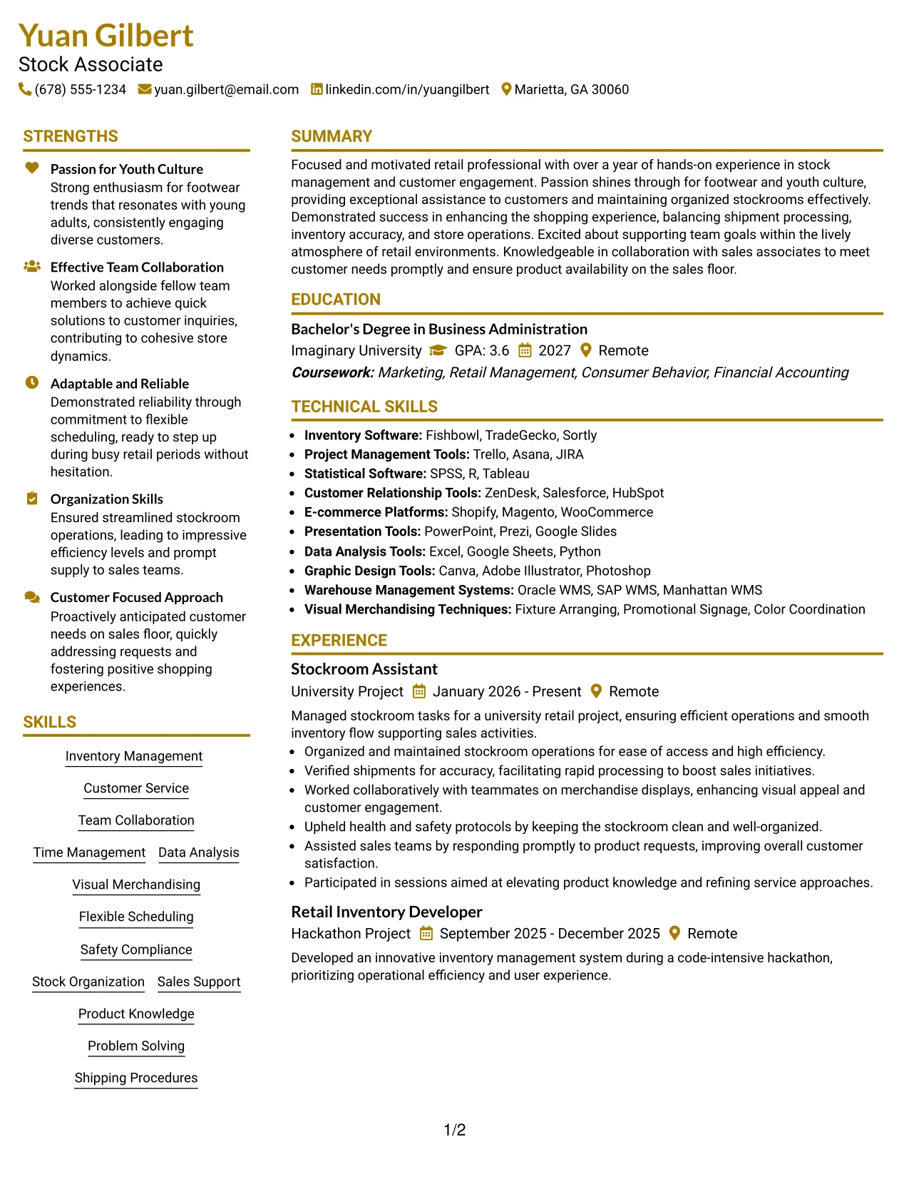 Resume Example Page 1