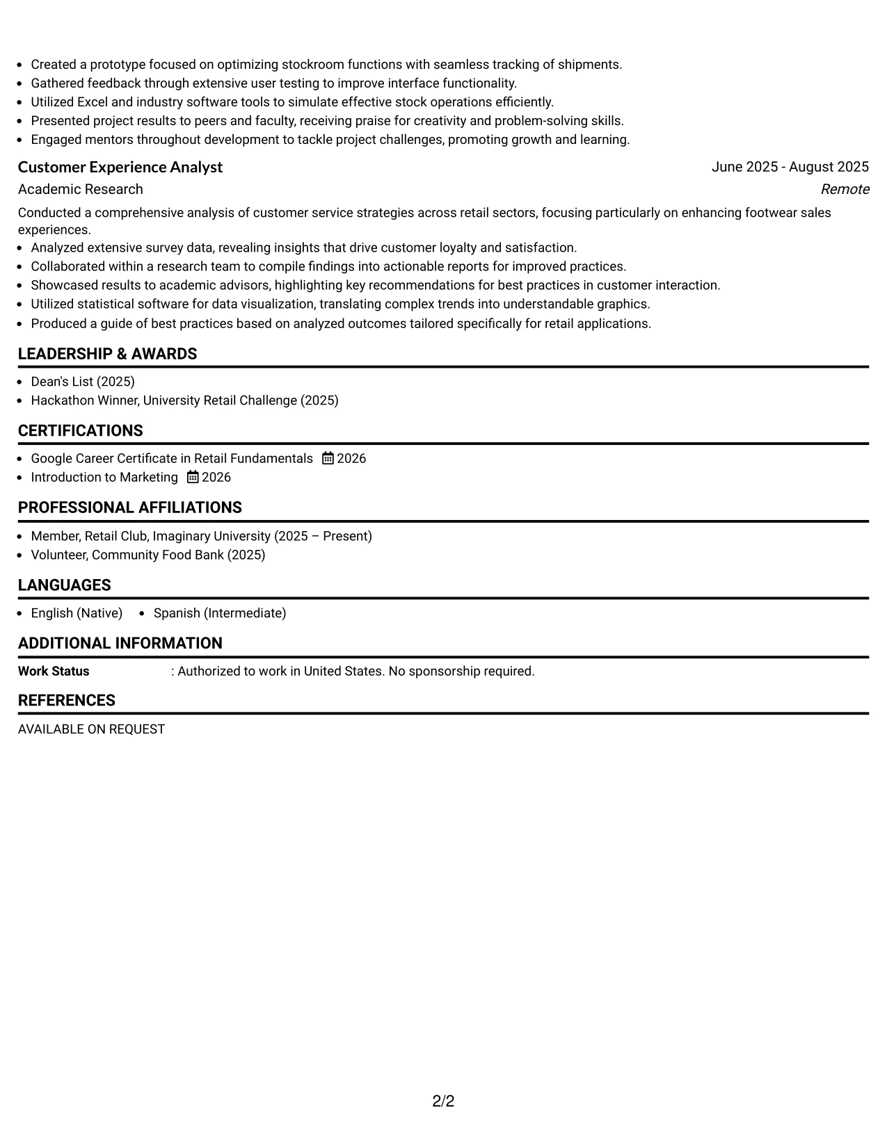 Resume Example Page 2