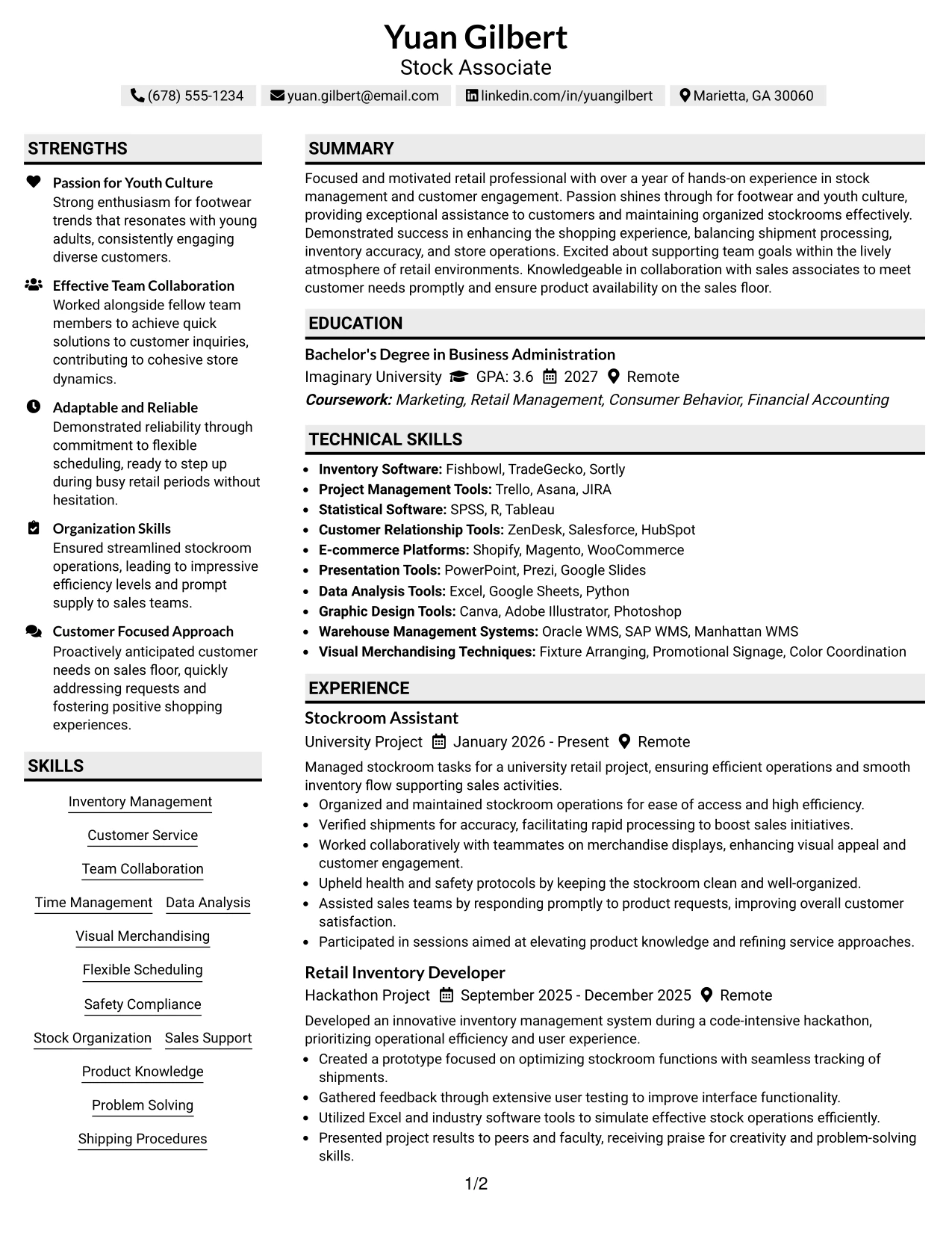 Resume Example Page 1