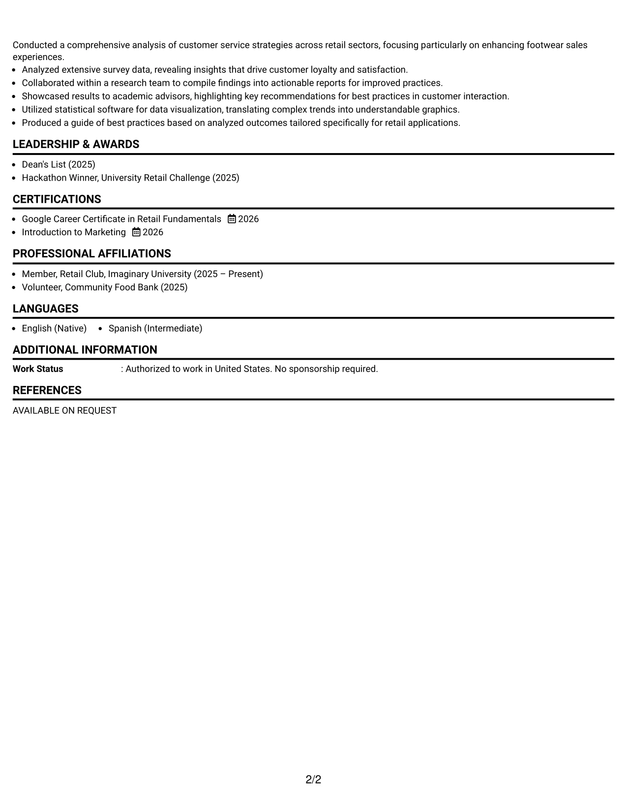 Resume Example Page 2