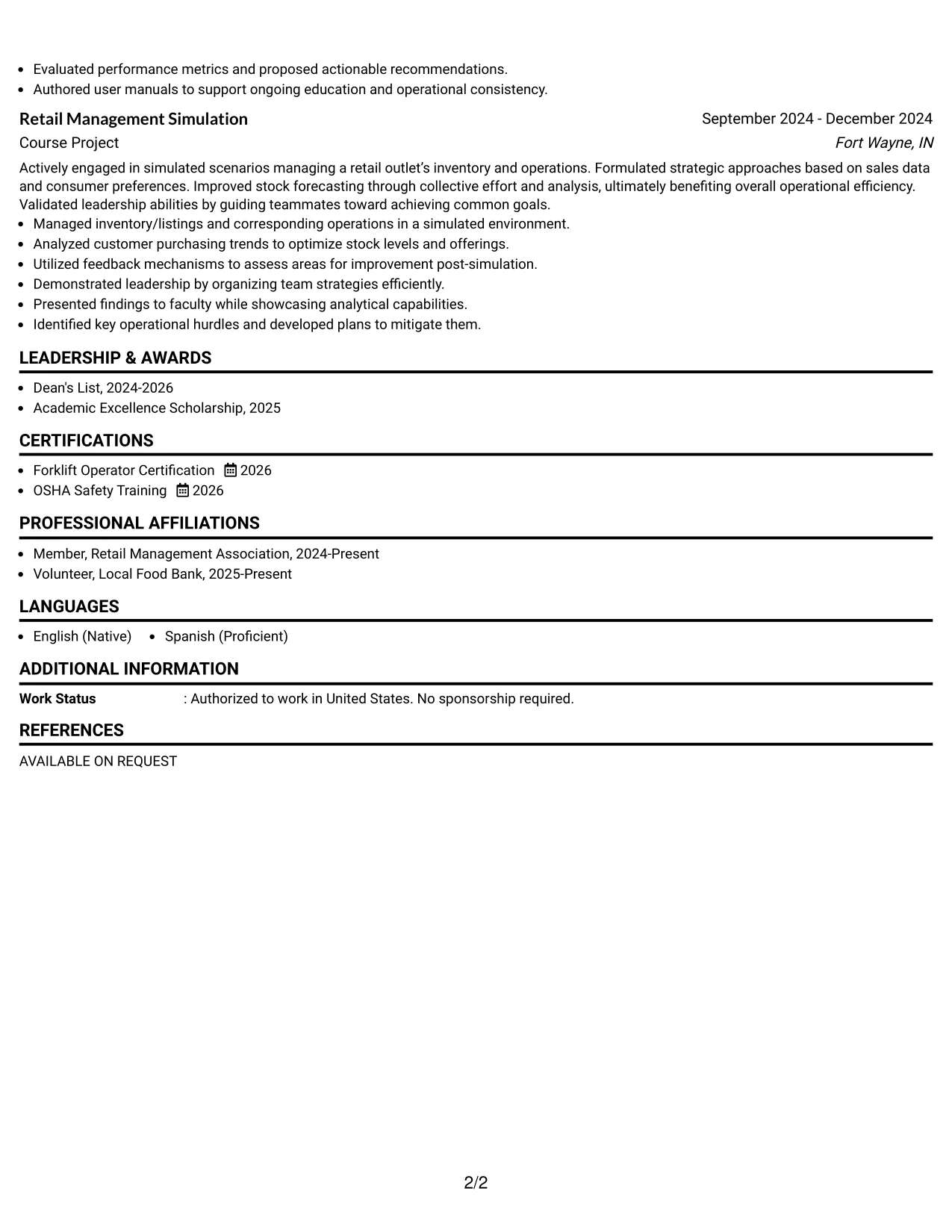 Resume Example Page 2