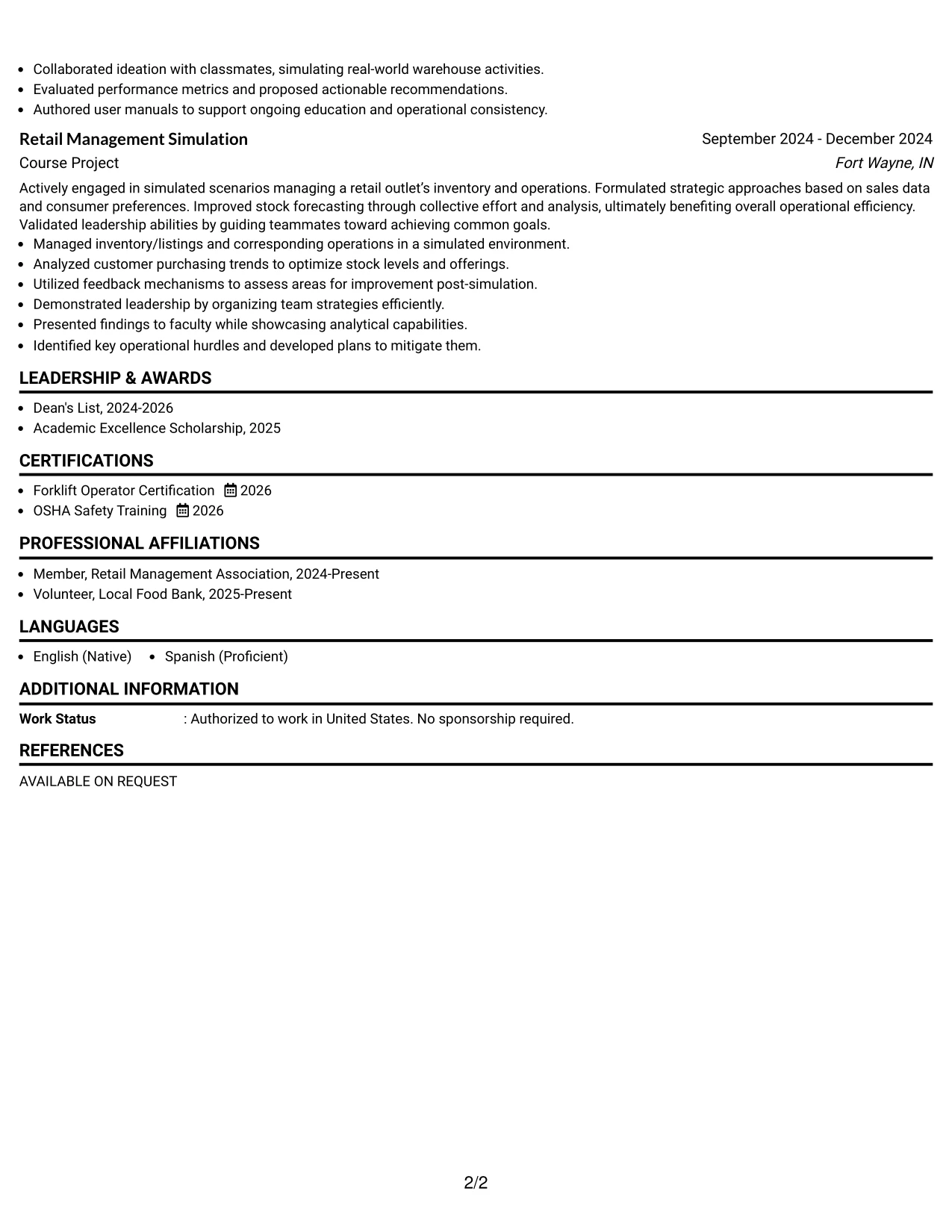 Resume Example Page 2