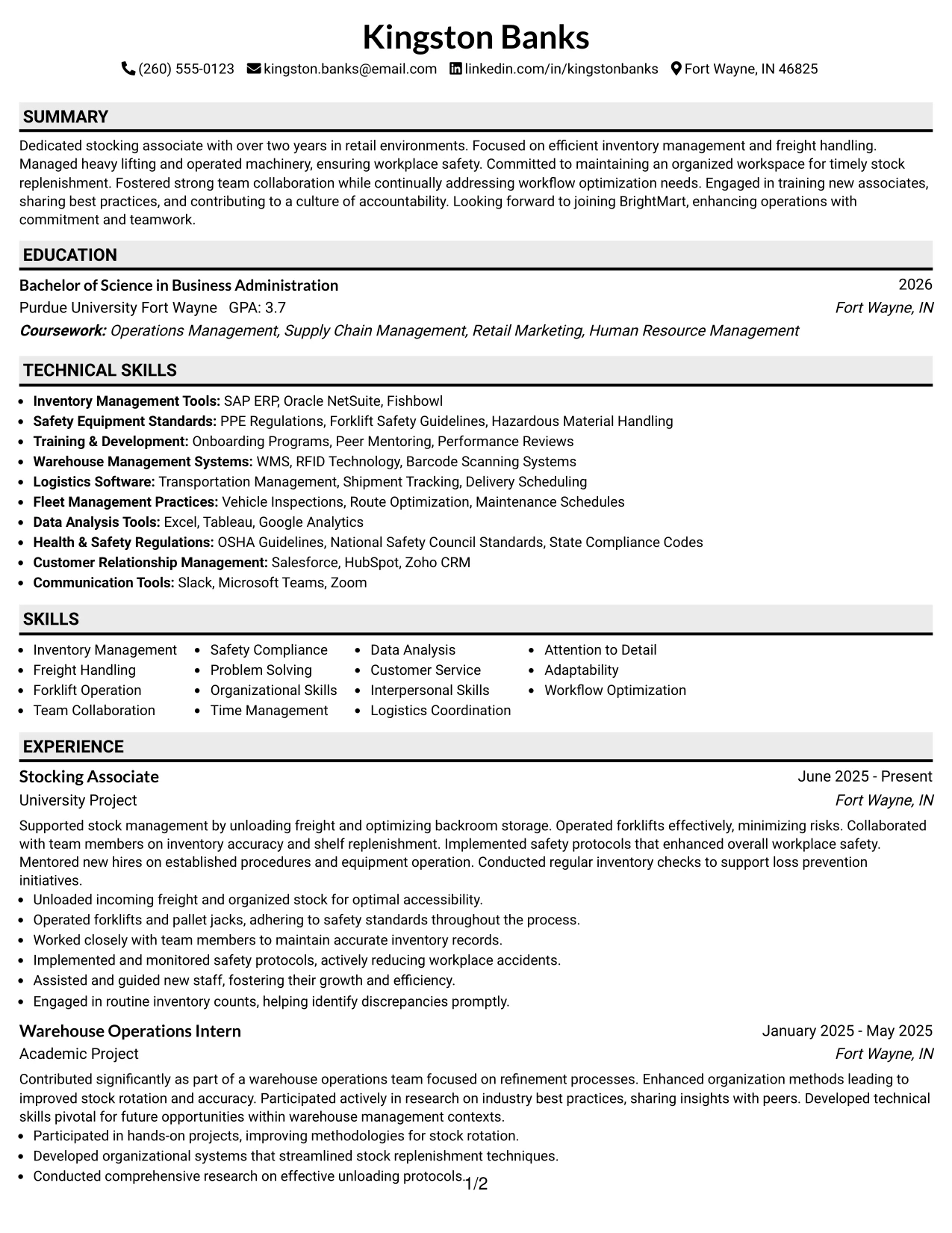 Resume Example Page 1