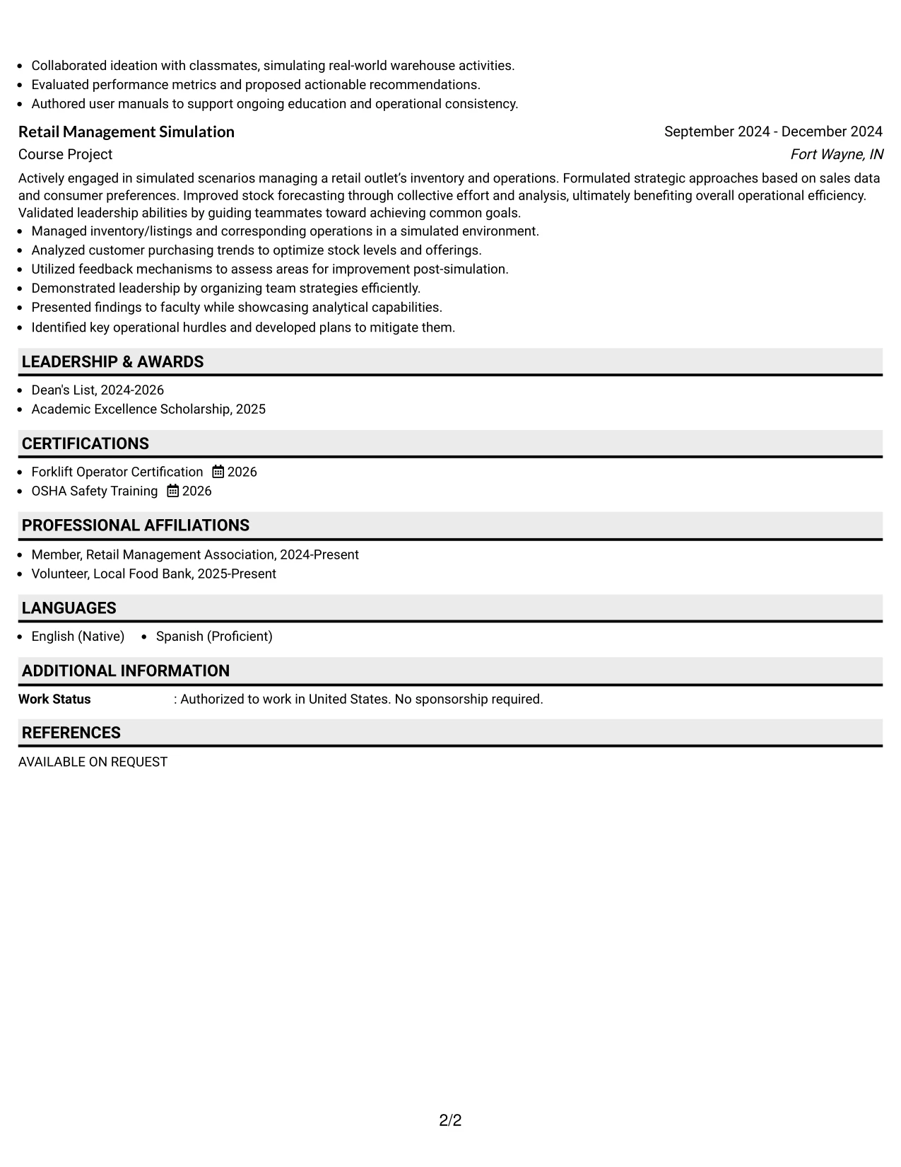 Resume Example Page 2