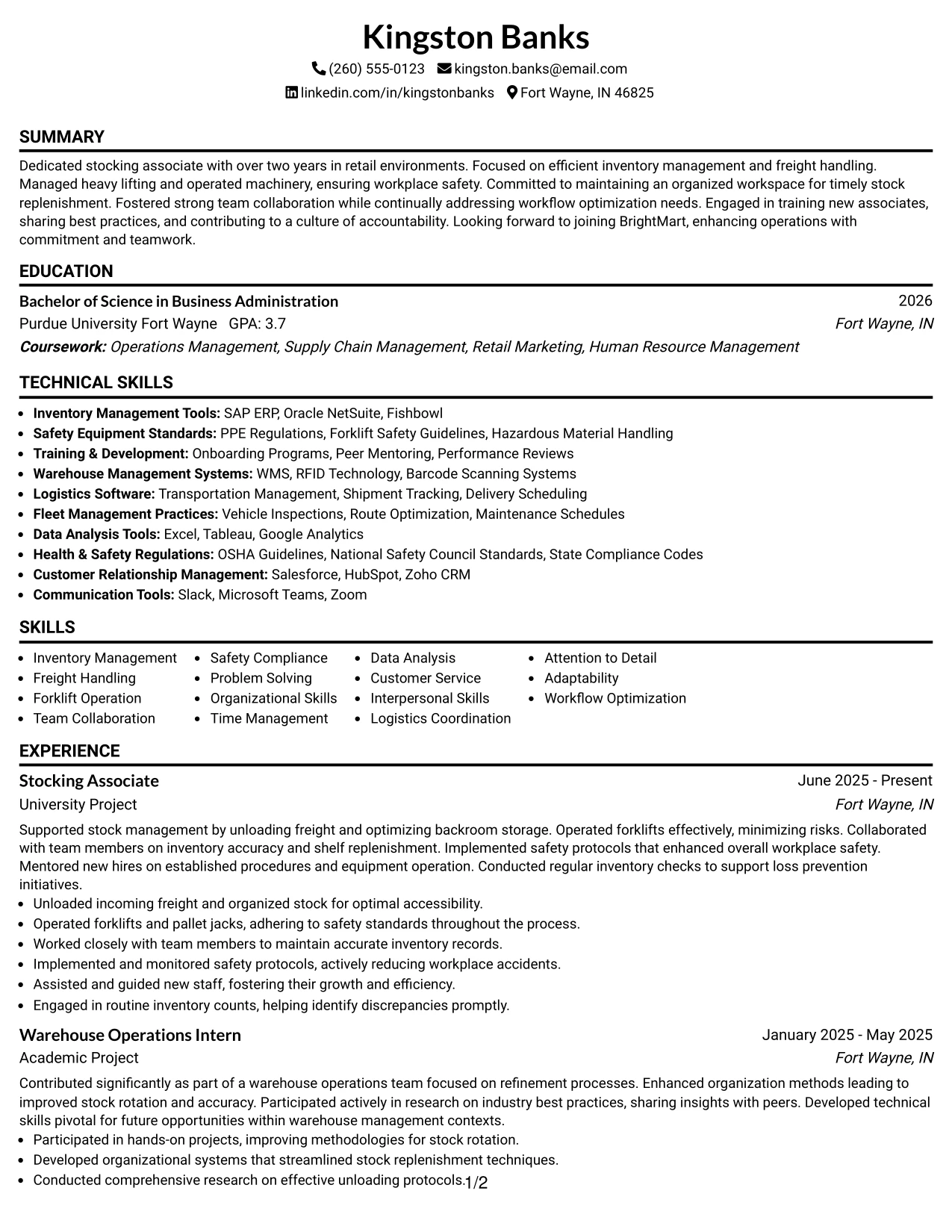 Resume Example Page 1