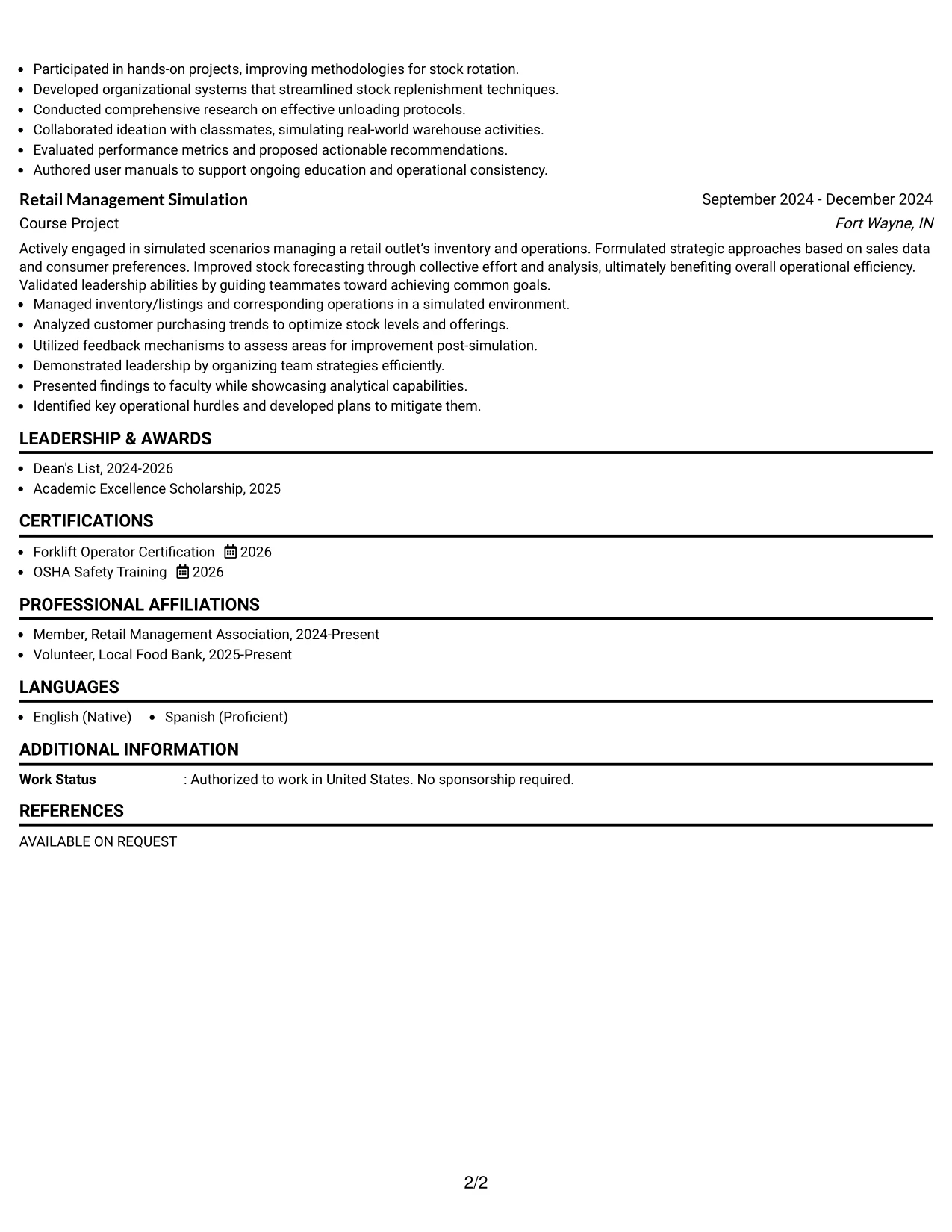 Resume Example Page 2