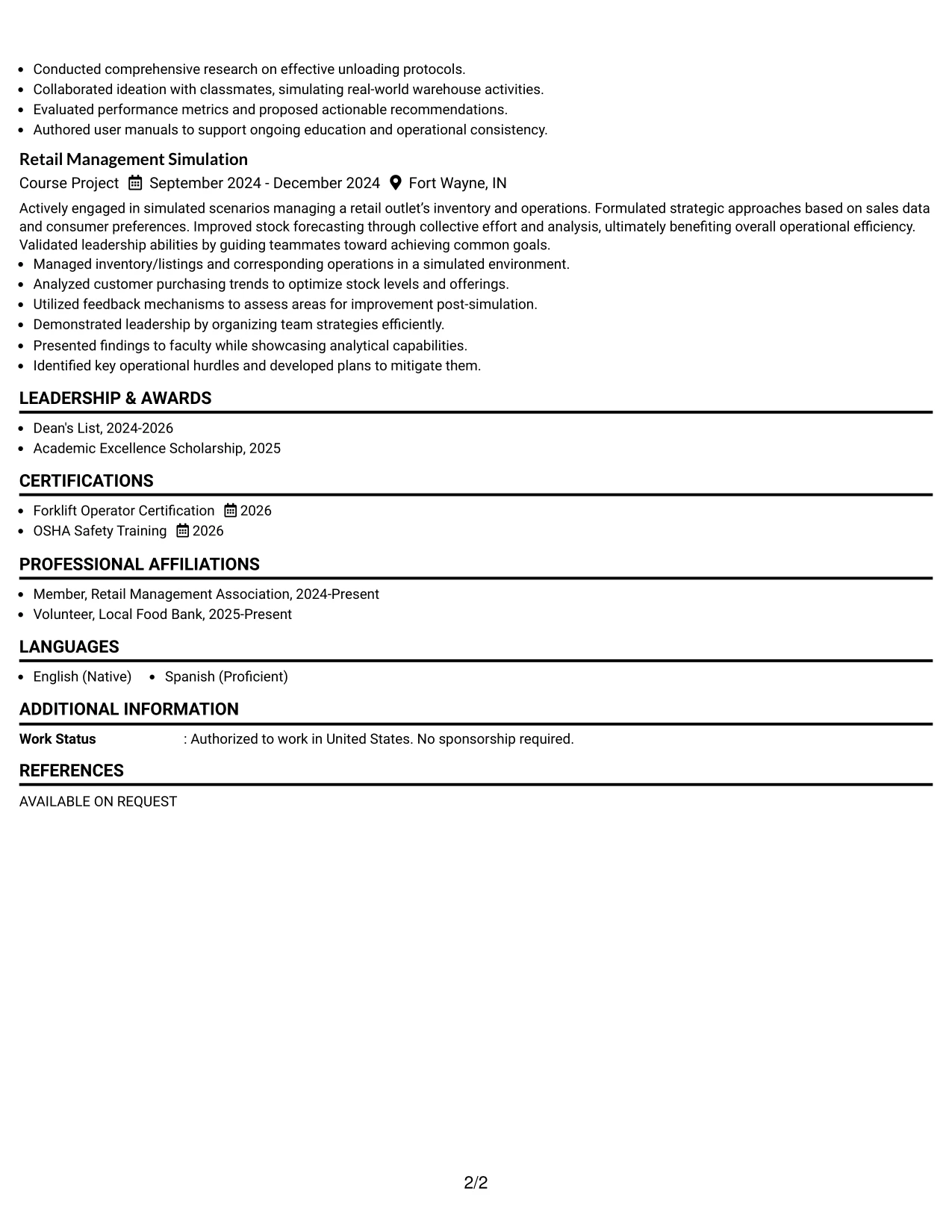 Resume Example Page 2