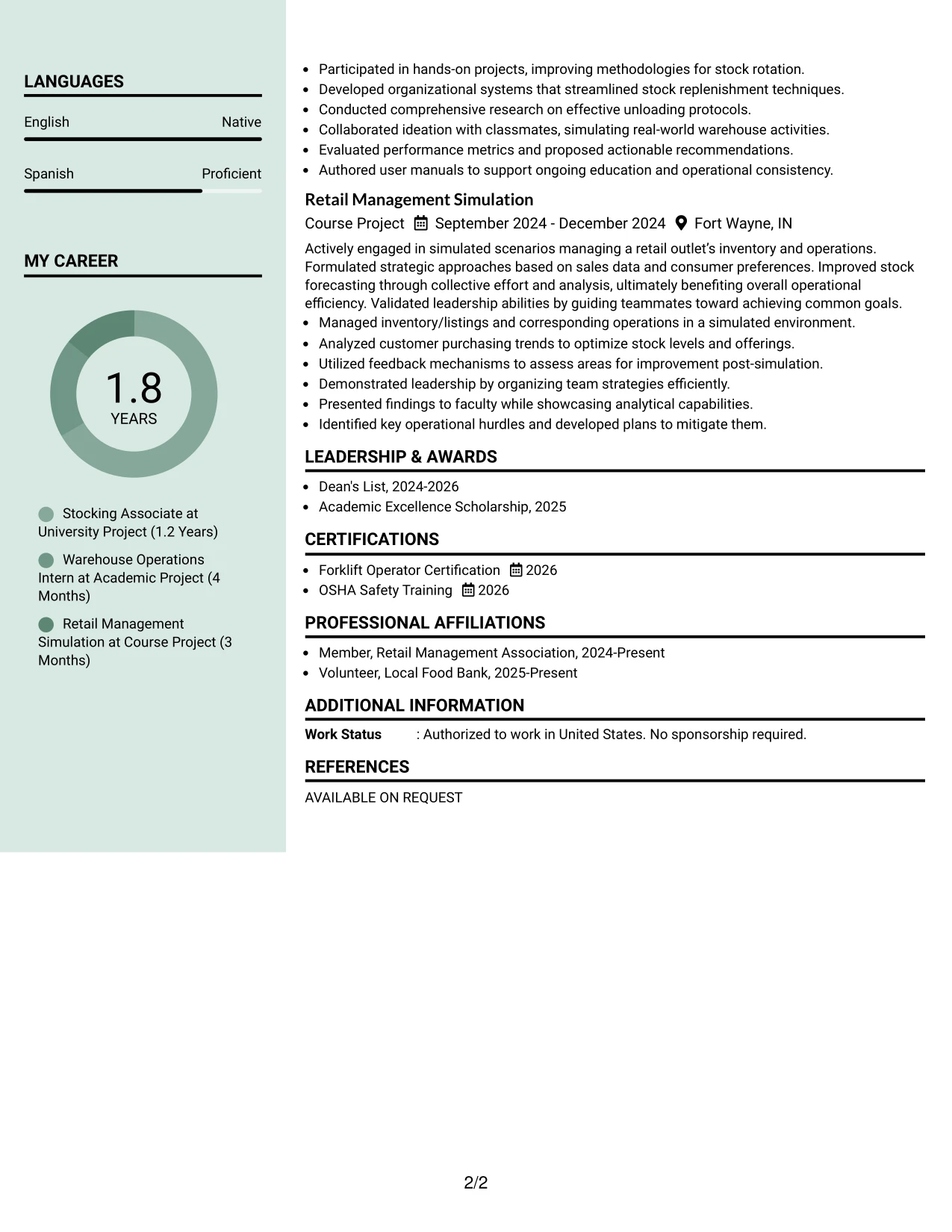 Resume Example Page 2