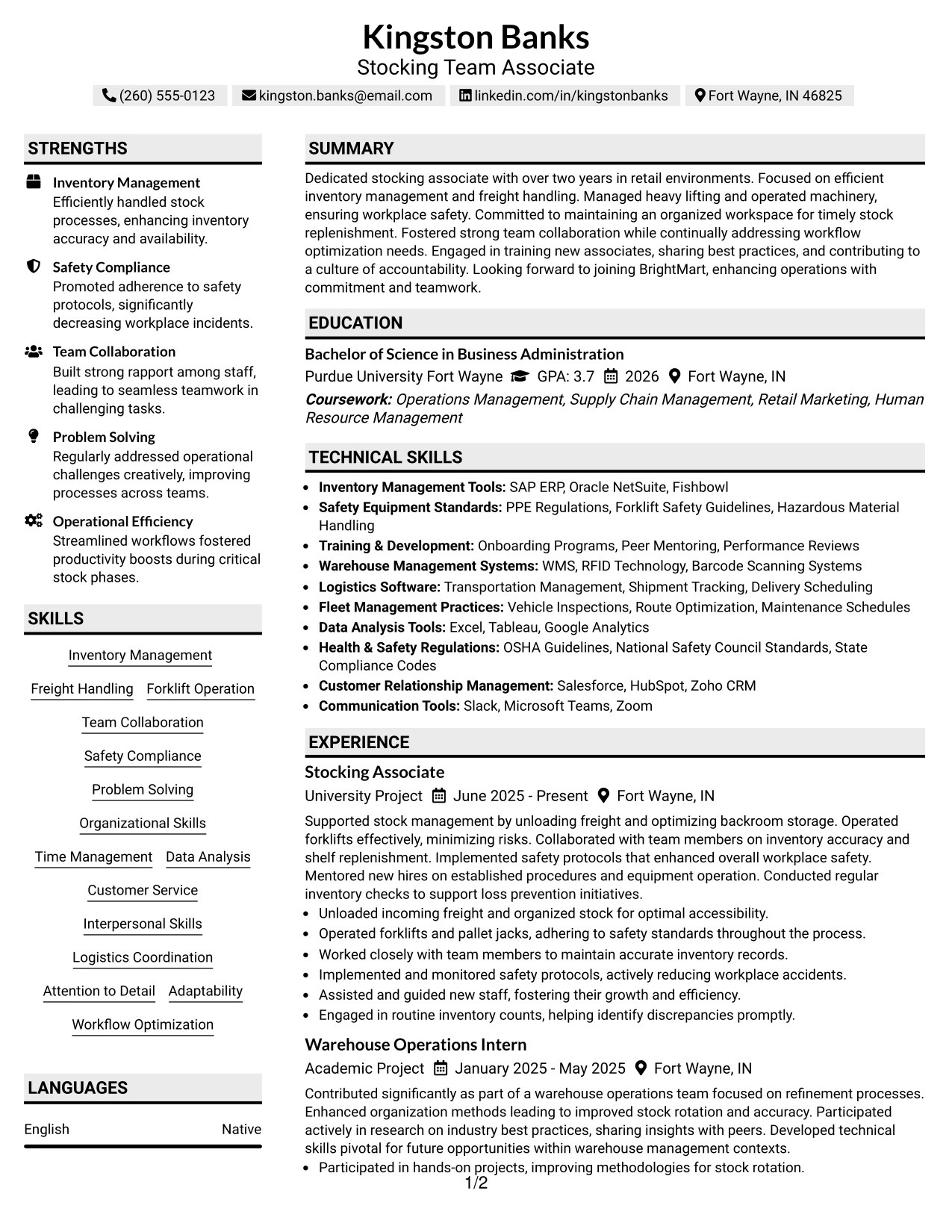 Resume Example Page 1