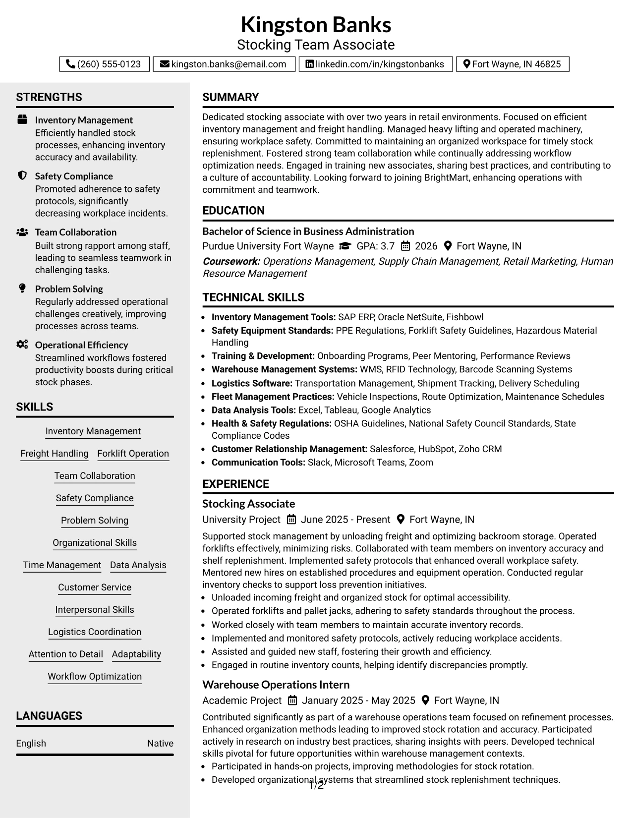 Resume Example Page 1