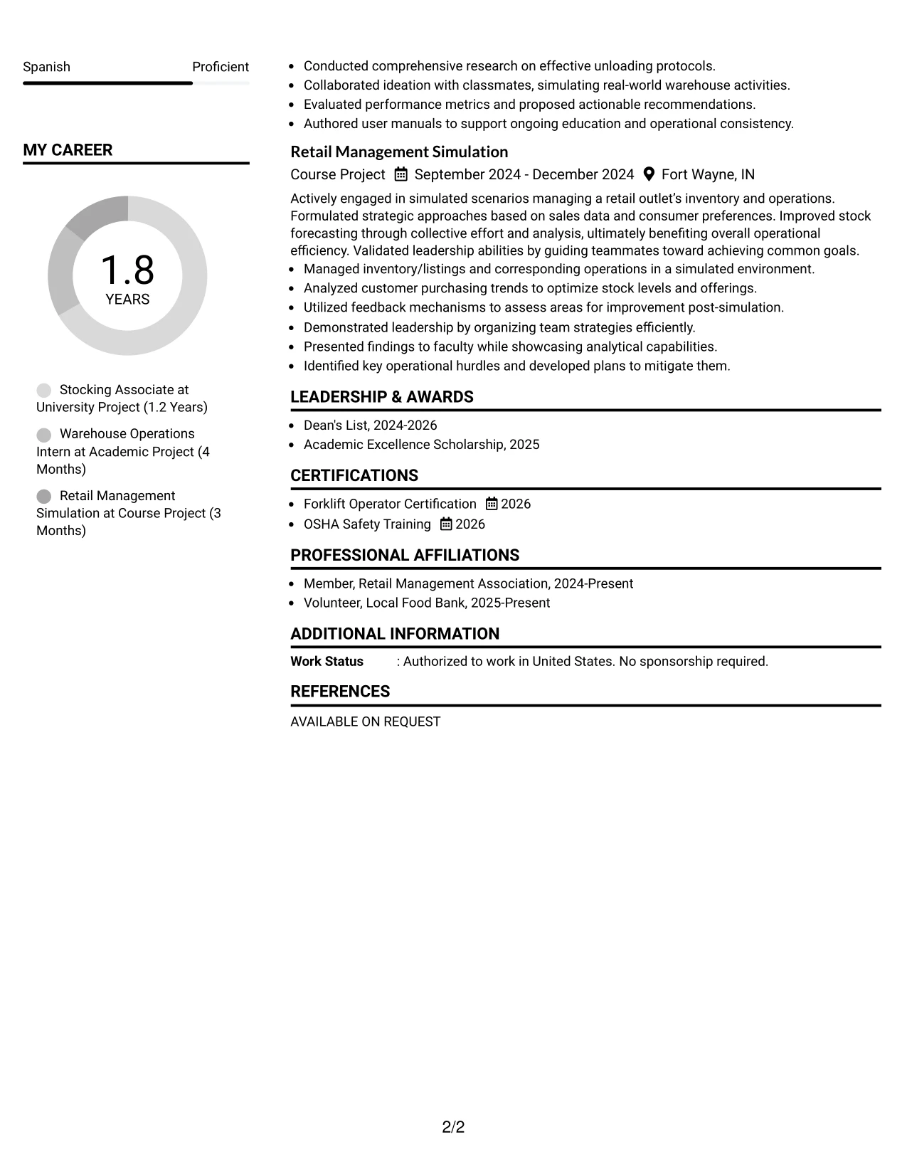 Resume Example Page 2