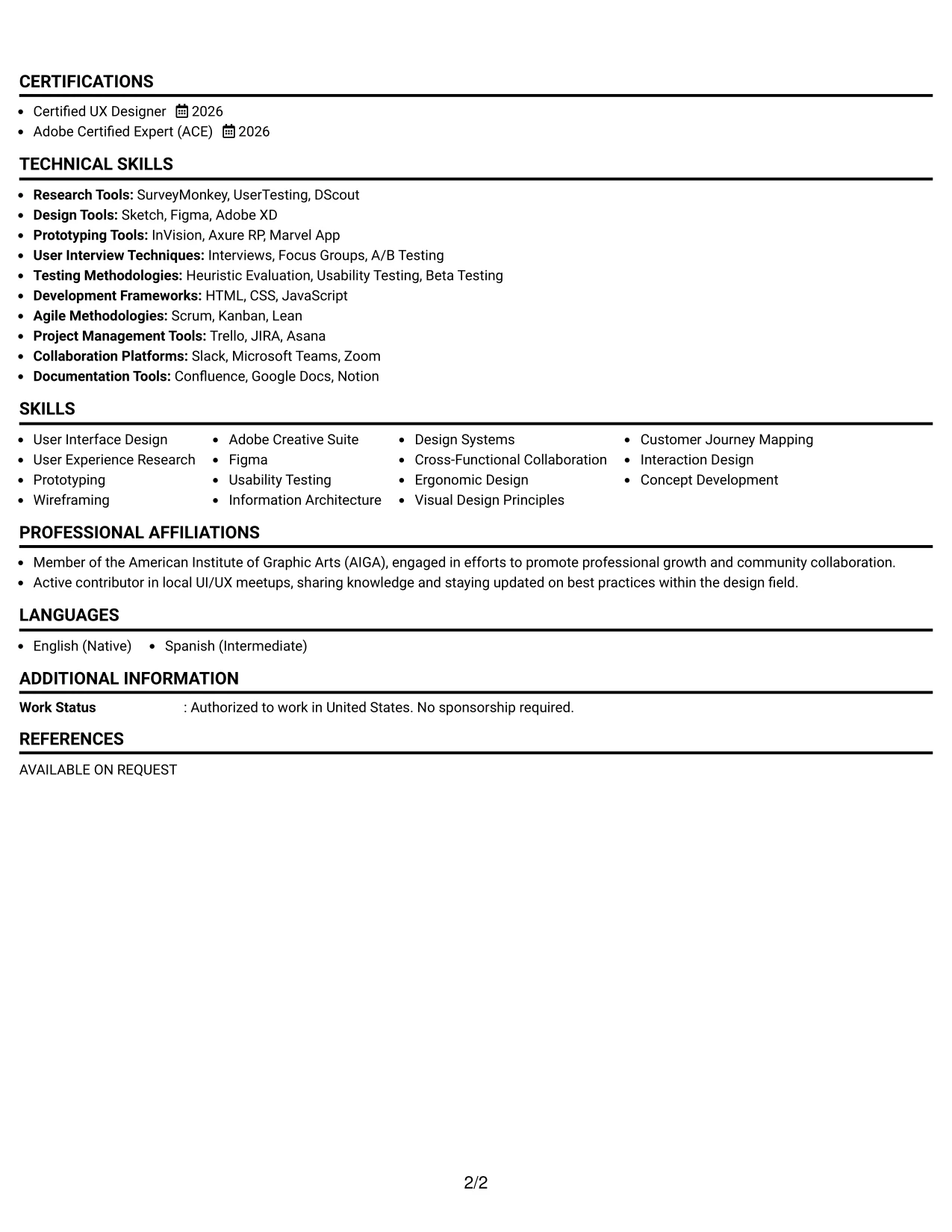Resume Example Page 2