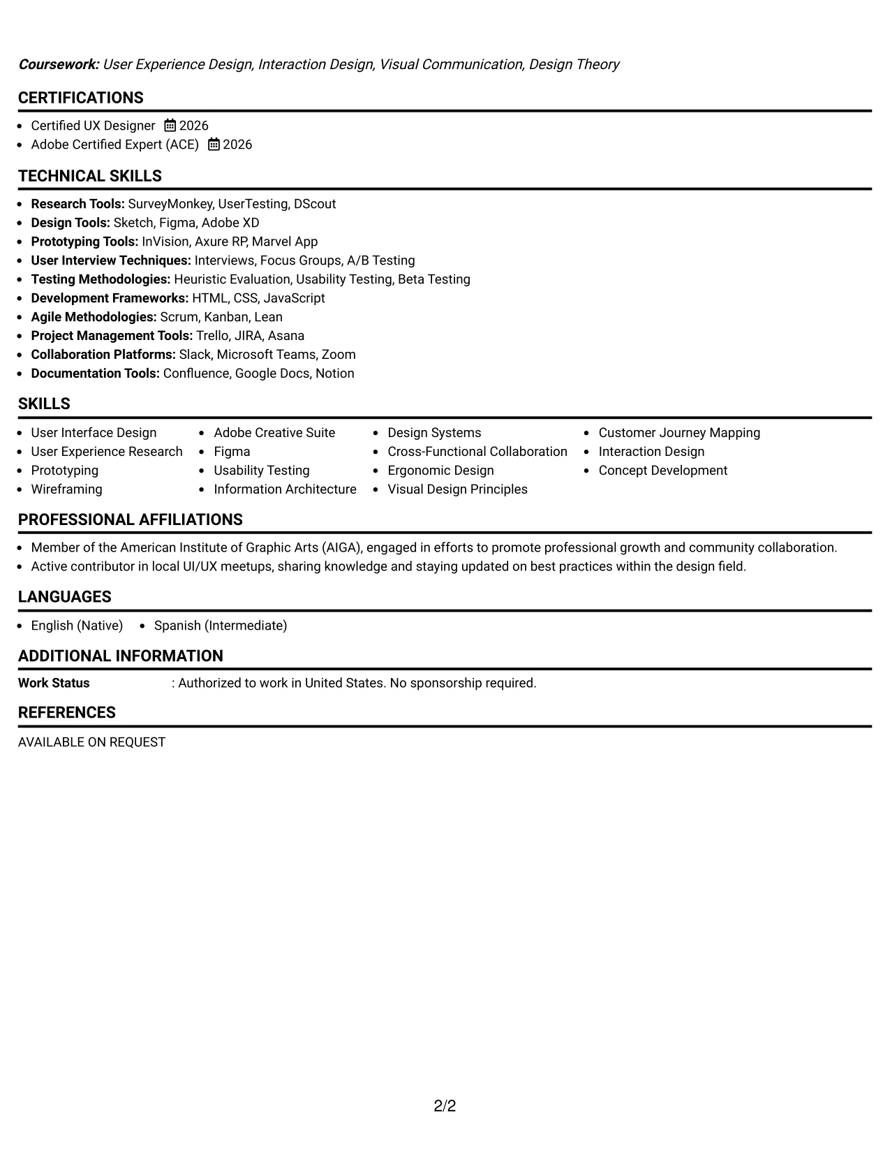 Resume Example Page 2