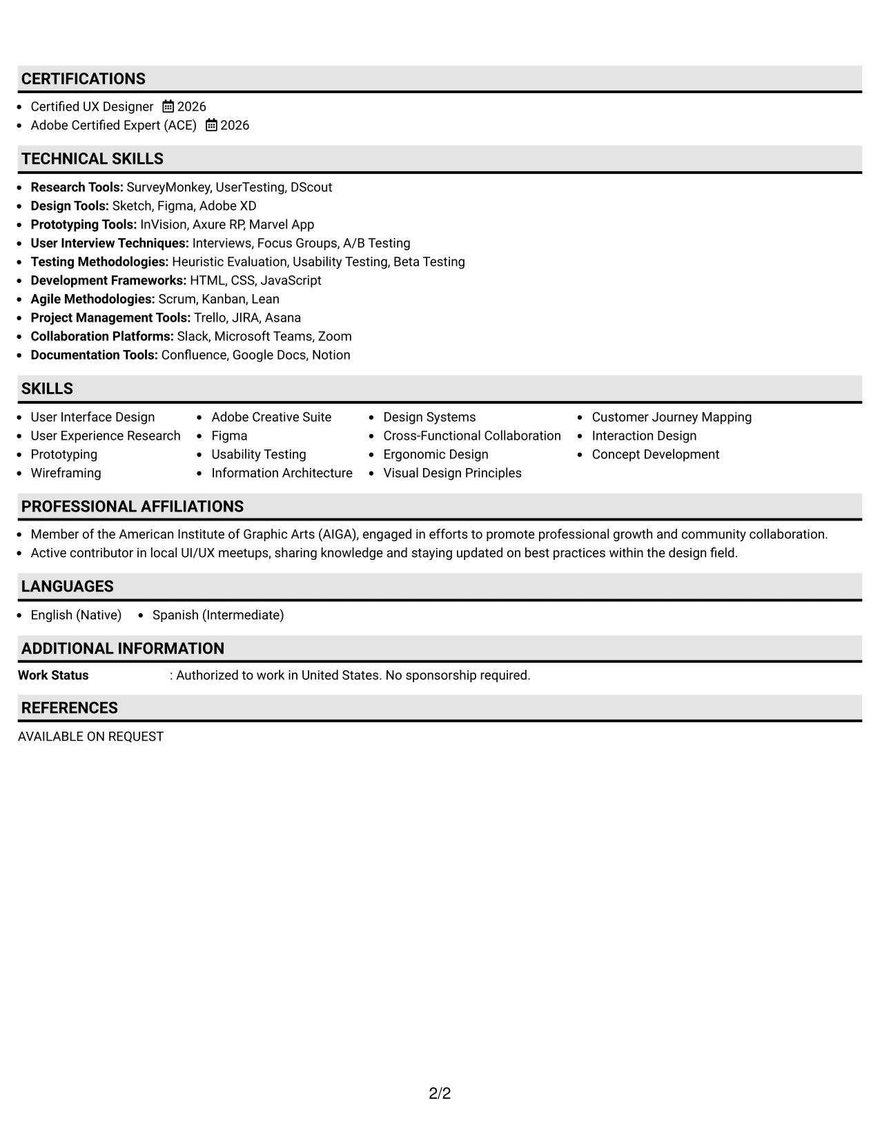 Resume Example Page 2