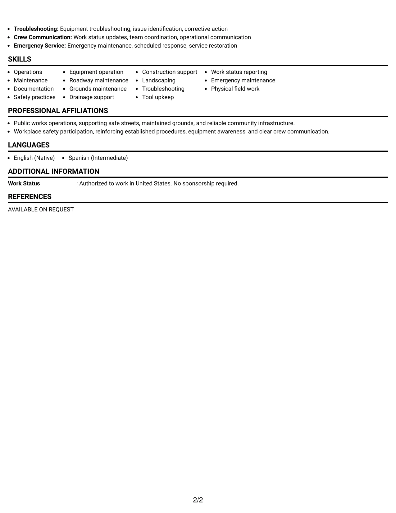 Resume Example Page 2