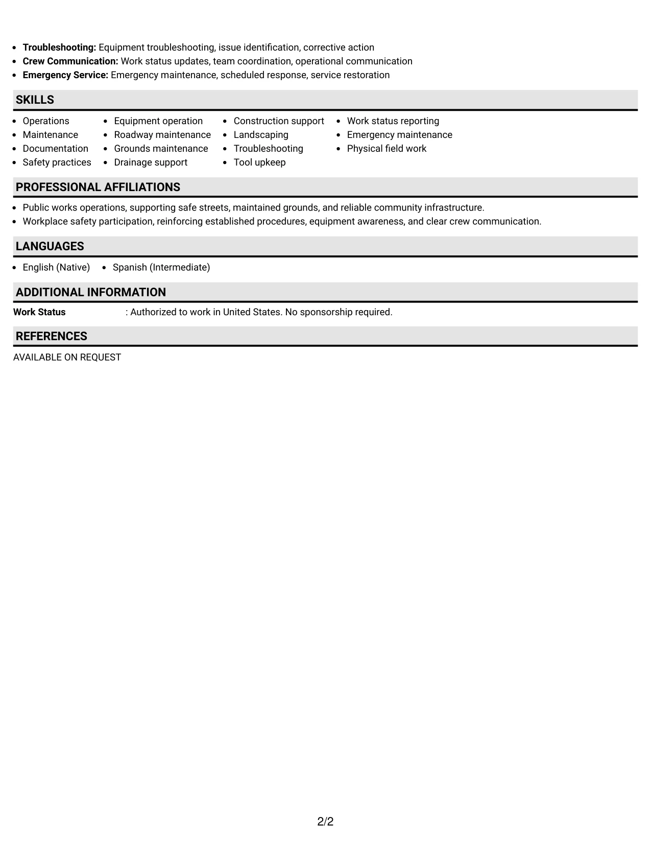 Resume Example Page 2