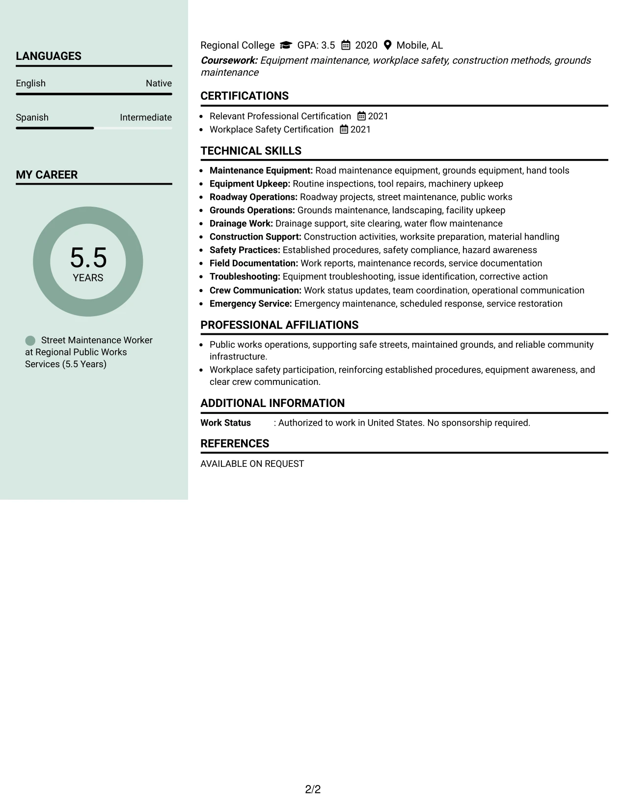 Resume Example Page 2