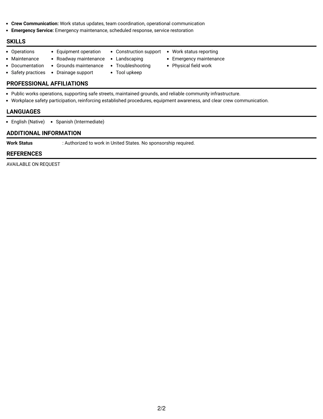 Resume Example Page 2