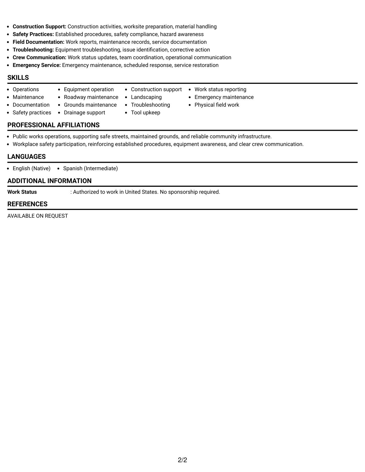 Resume Example Page 2