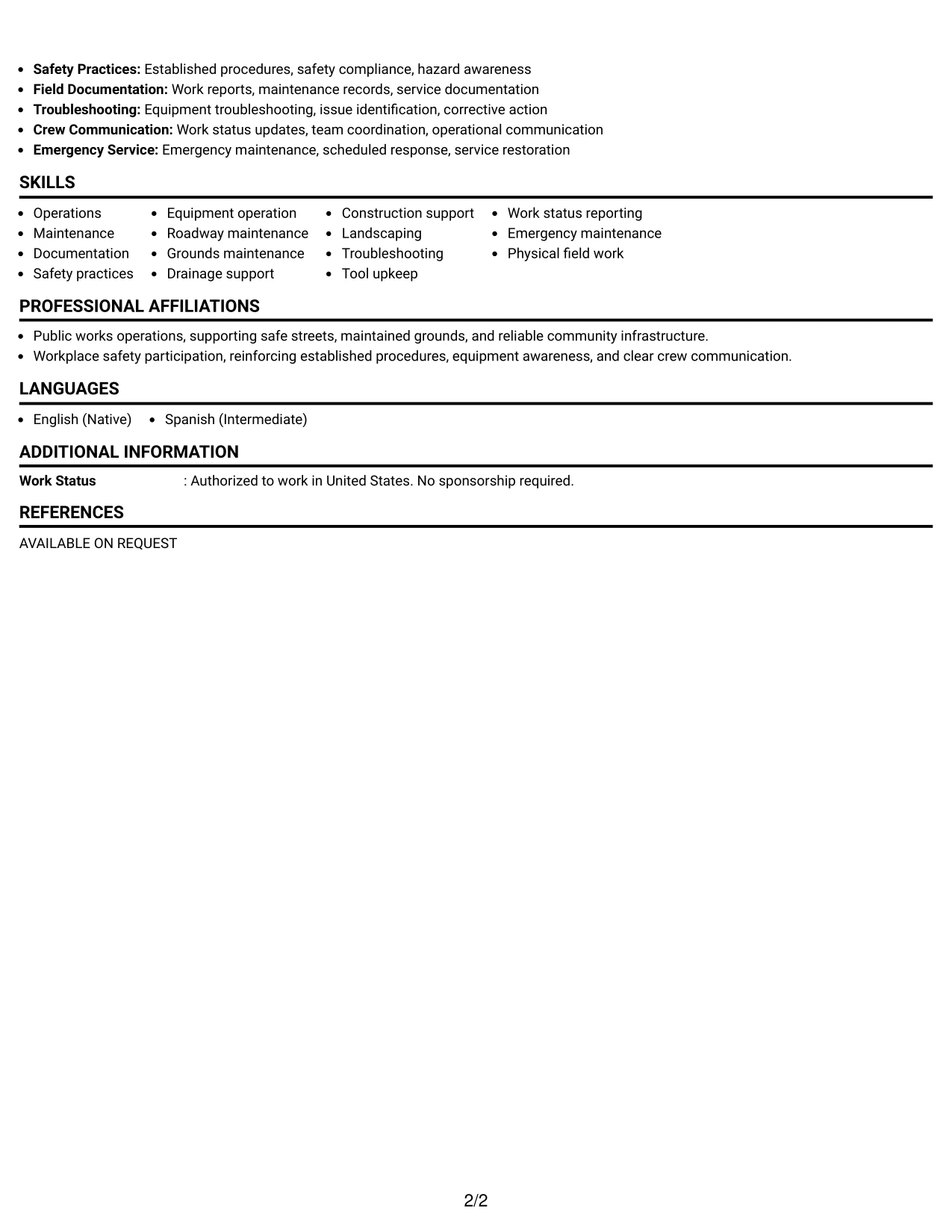 Resume Example Page 2