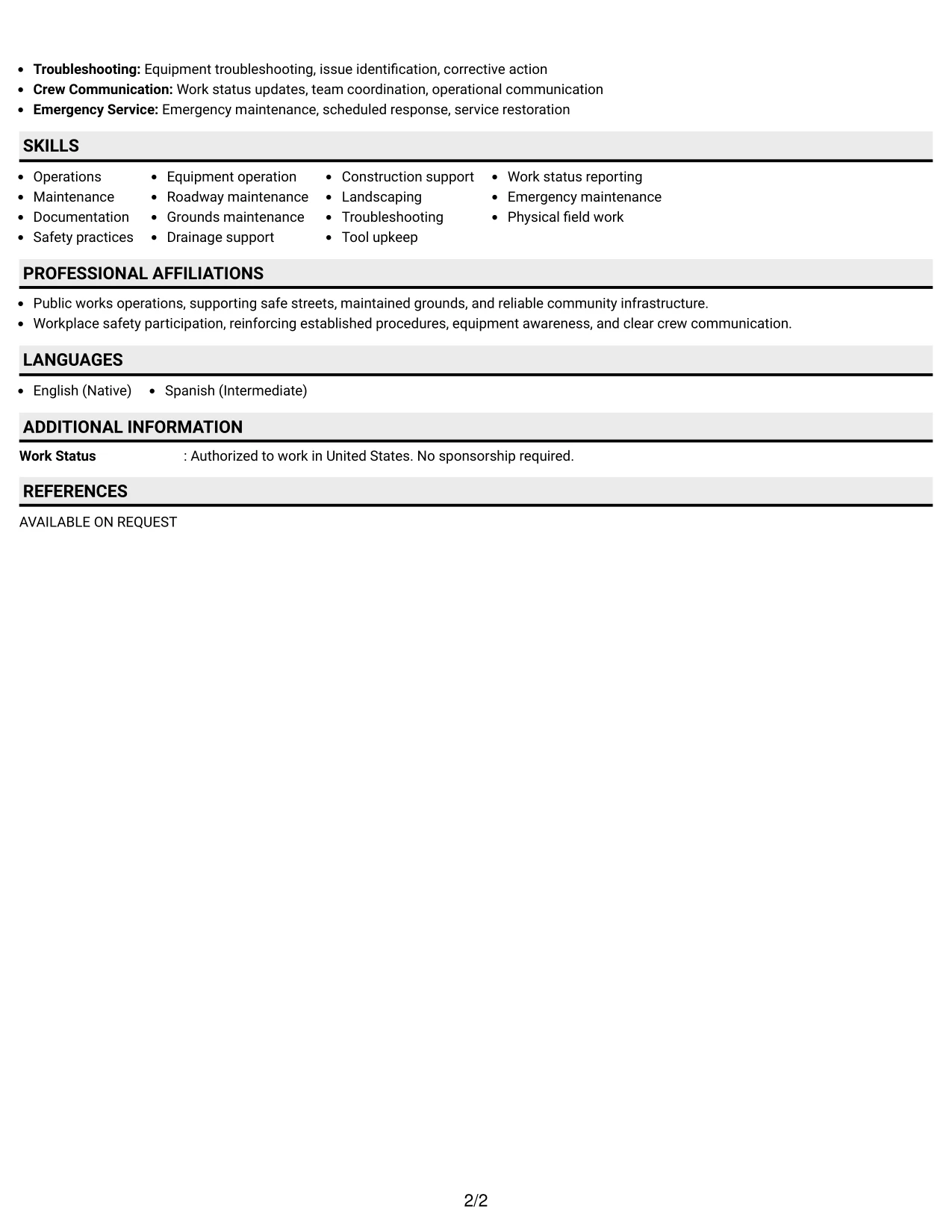 Resume Example Page 2
