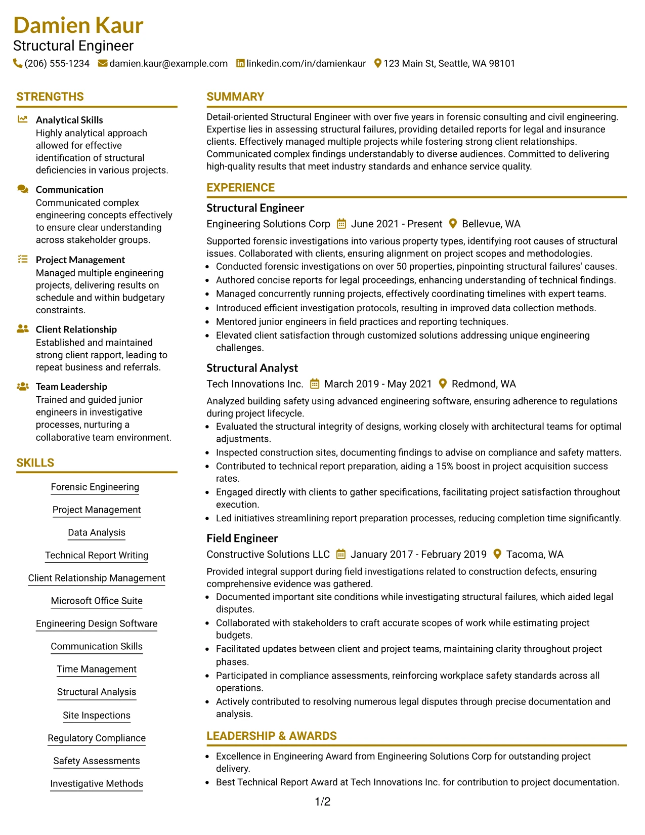 Resume Example Page 1