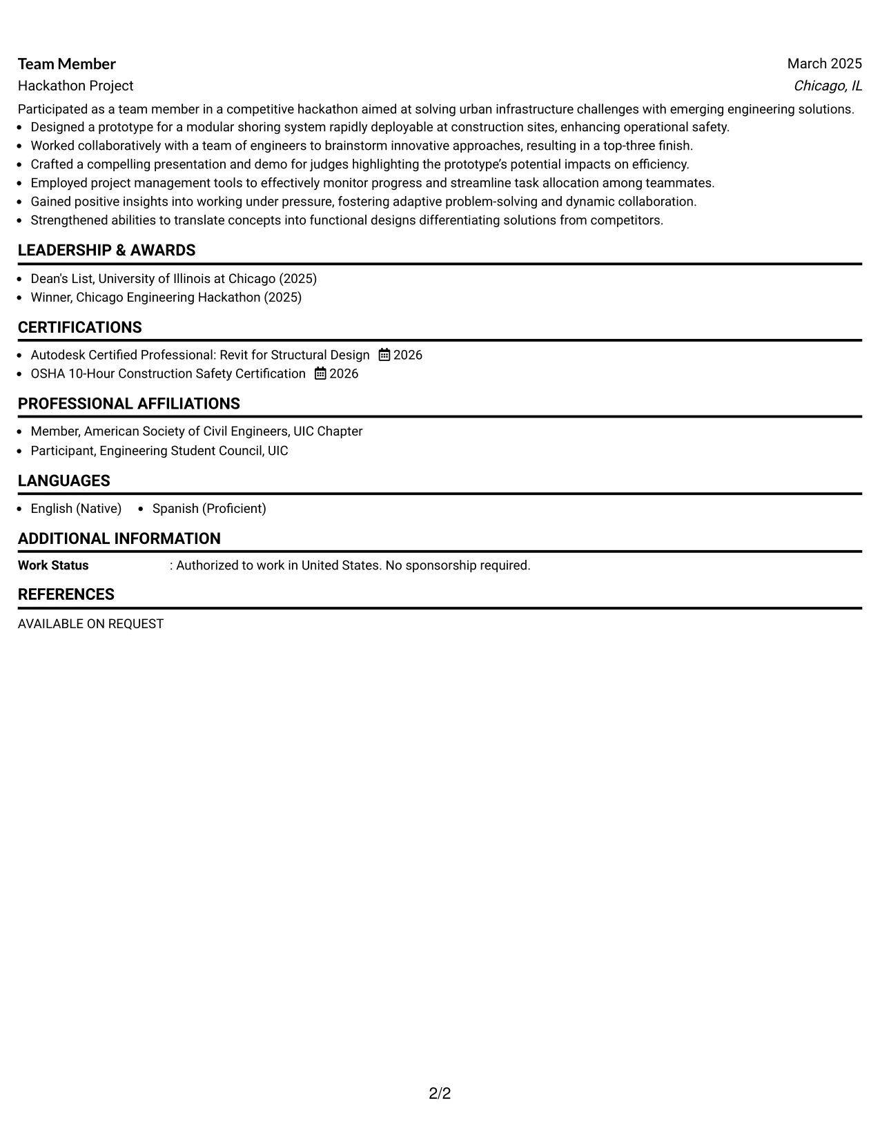 Resume Example Page 2
